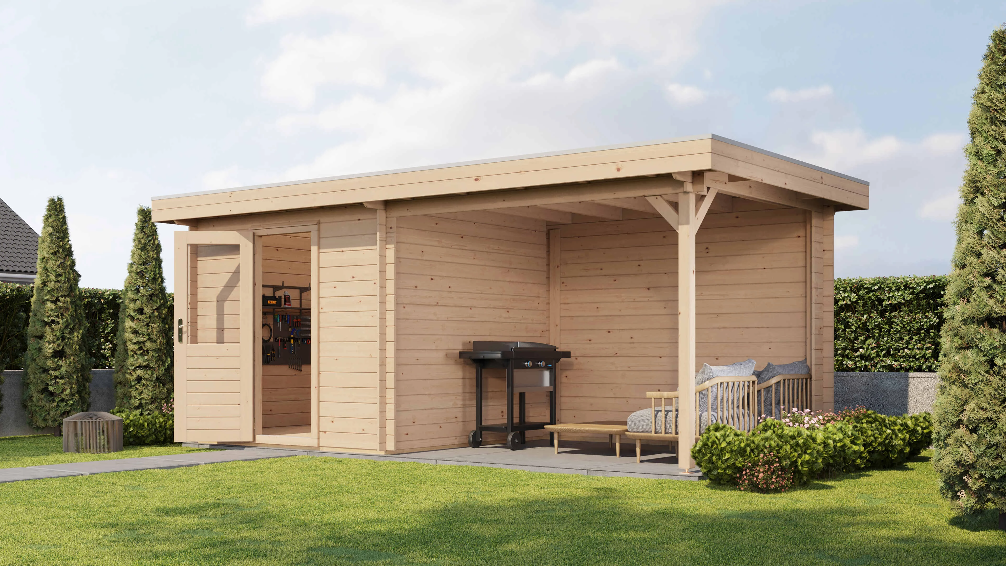 Lugarde Select Blockhaus Amberg mit Vordach 250x250cm + 300cm -