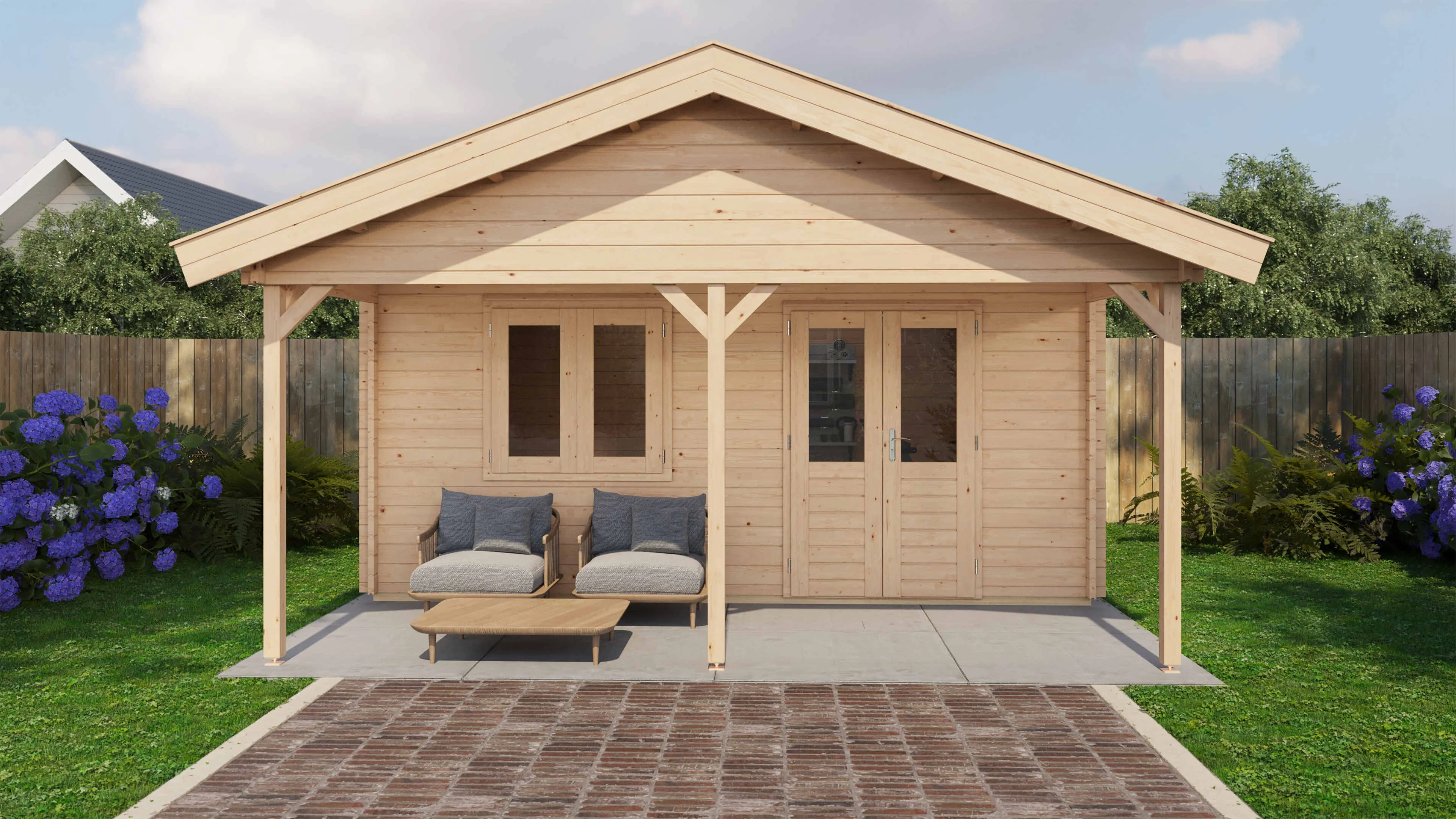 Lugarde Select Blockhaus Hof mit Vordach 500x400cm + 200cm -