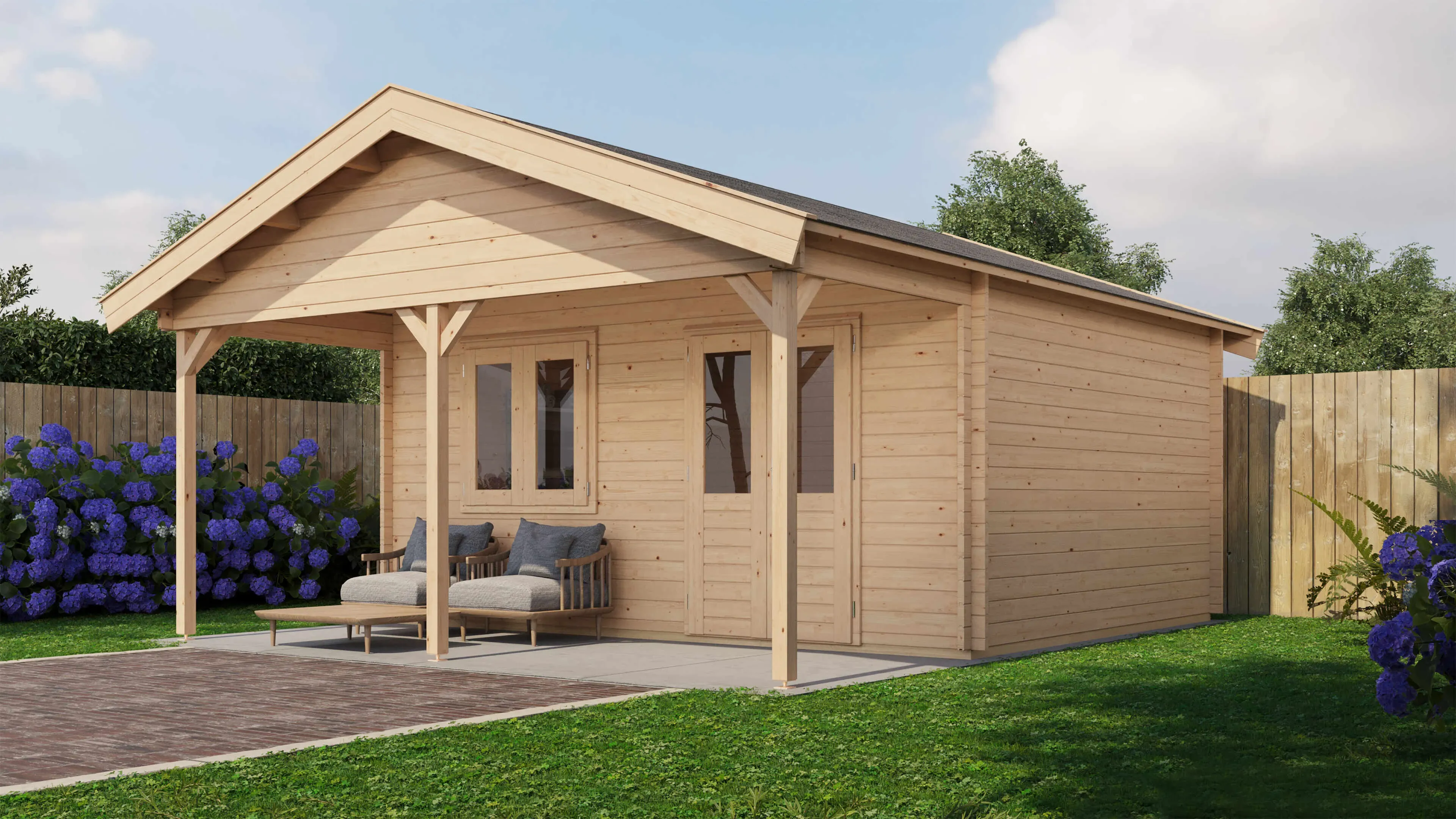 Lugarde Select Blockhaus Hof mit Vordach 500x400cm + 200cm -
