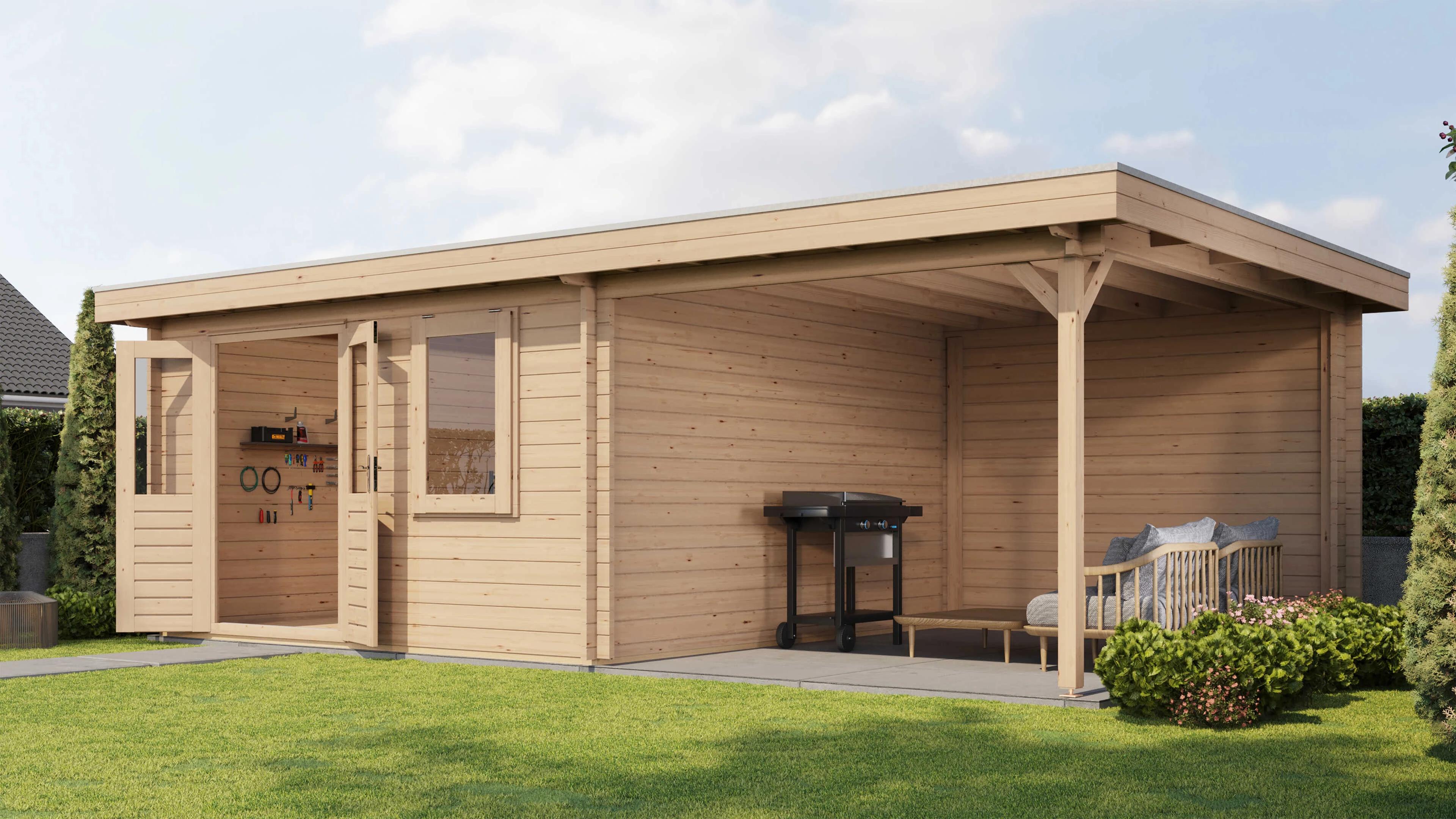 Lugarde Select Blockhaus Cuxhaven mit Vordach 400x400cm + 300cm -