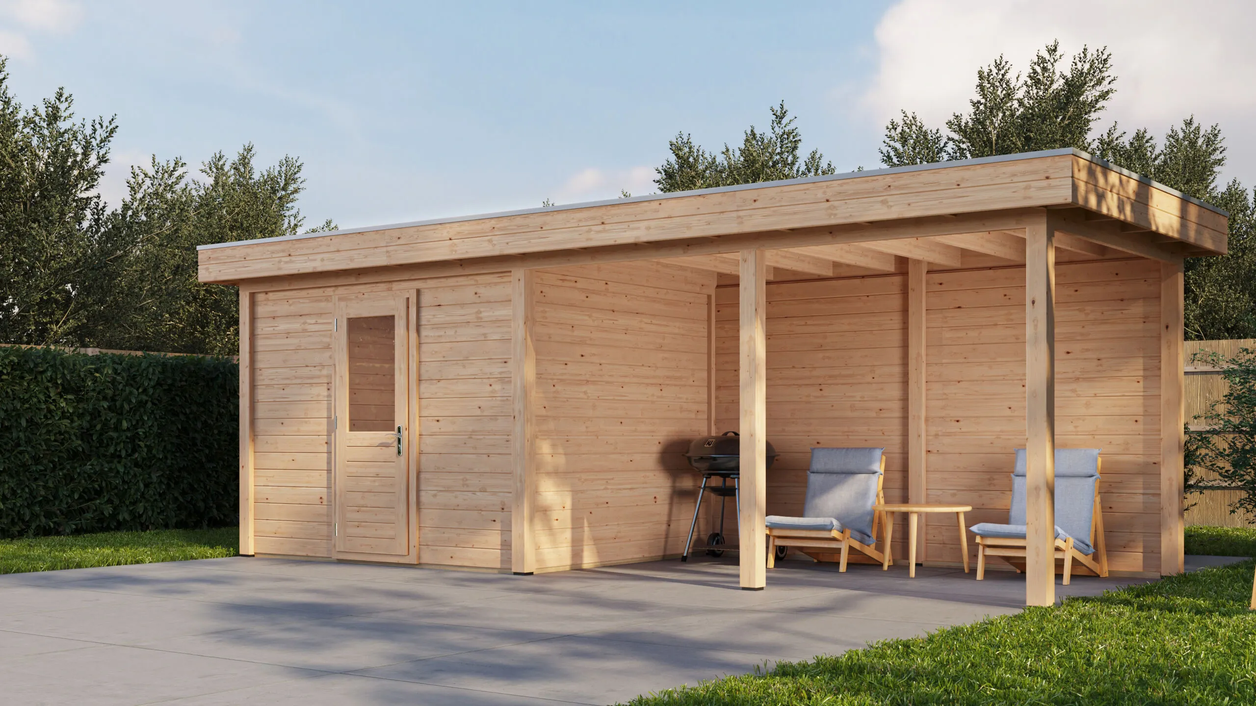 Lugarde Select Modern gartenhaus mit vordach Duisburg 300x250cm + 400cm - Schwarzes Öl