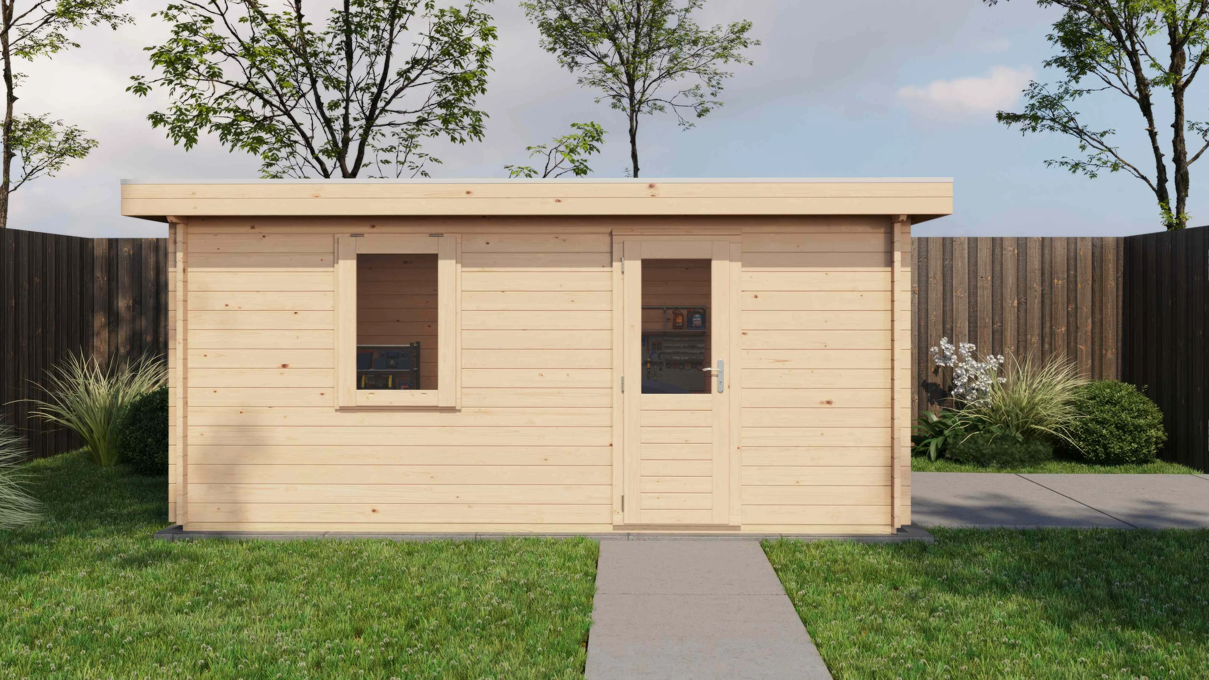 Lugarde Select Blockhaus Detmold mit Garagentor 350x500cm - Unbehandelt