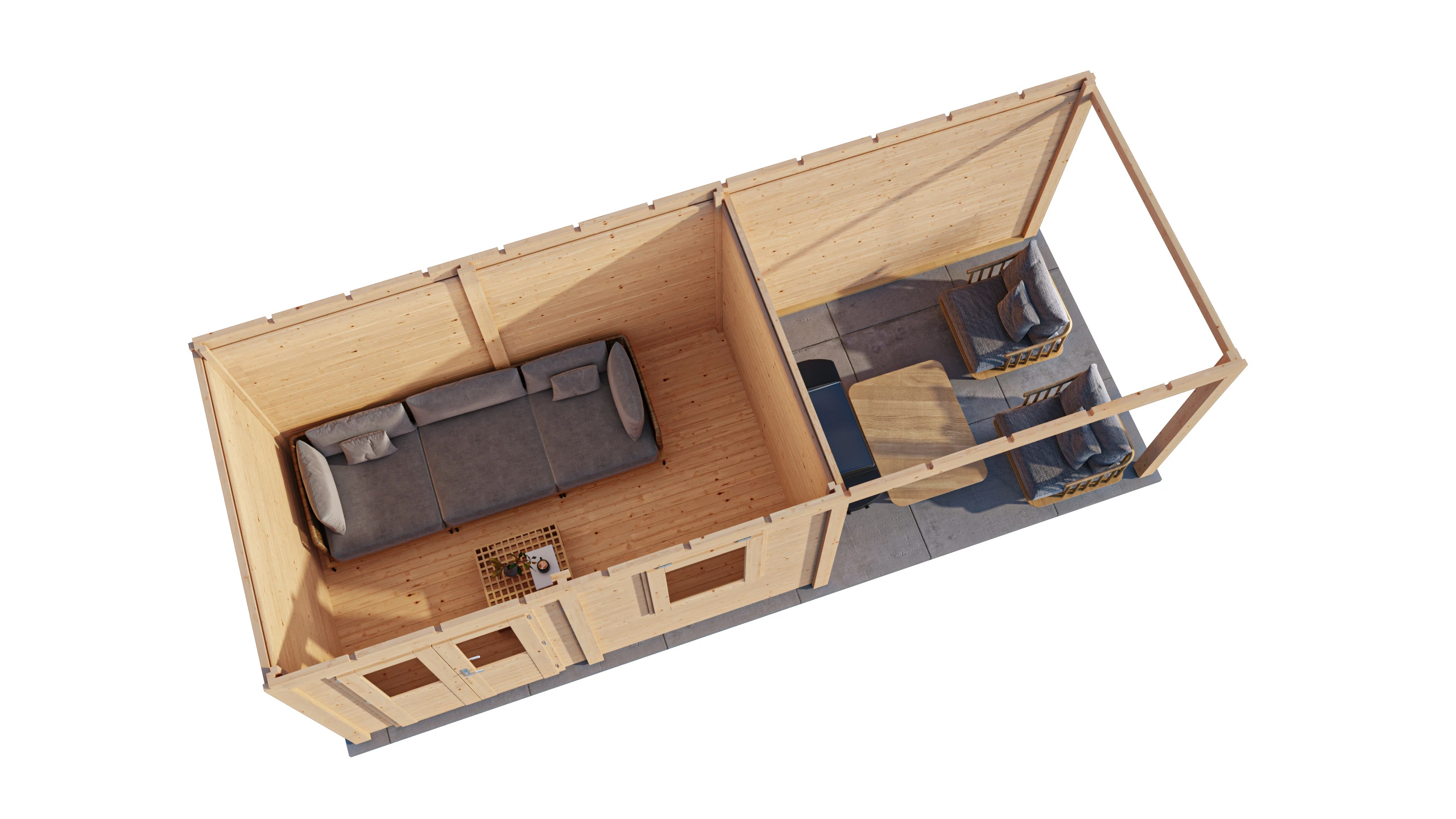 Lugarde Select Modern Gartenhaus 28mm mit Vordach Hagen 388x250cm + 400cm - Unbehandelt