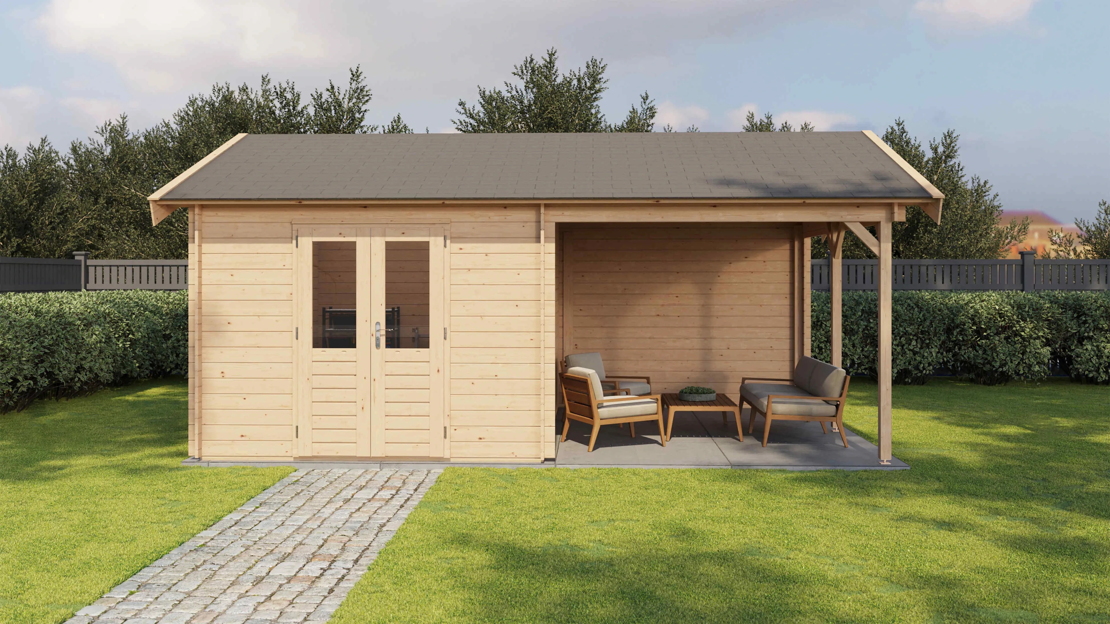 Lugarde Select Blockhaus Garmisch-Partenkirchen mit Vordach 300x400cm + 300cm -