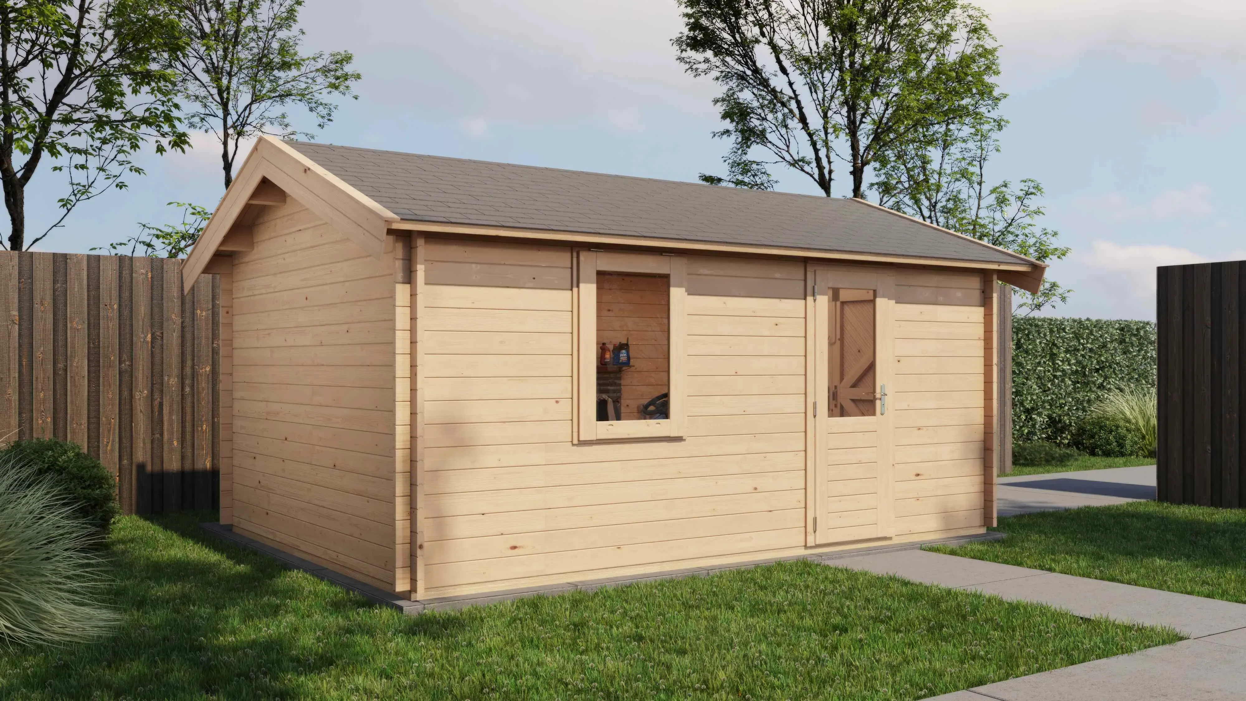 Lugarde Select Blockhaus Hamminkeln mit Garagentor 350x500cm - Unbehandelt
