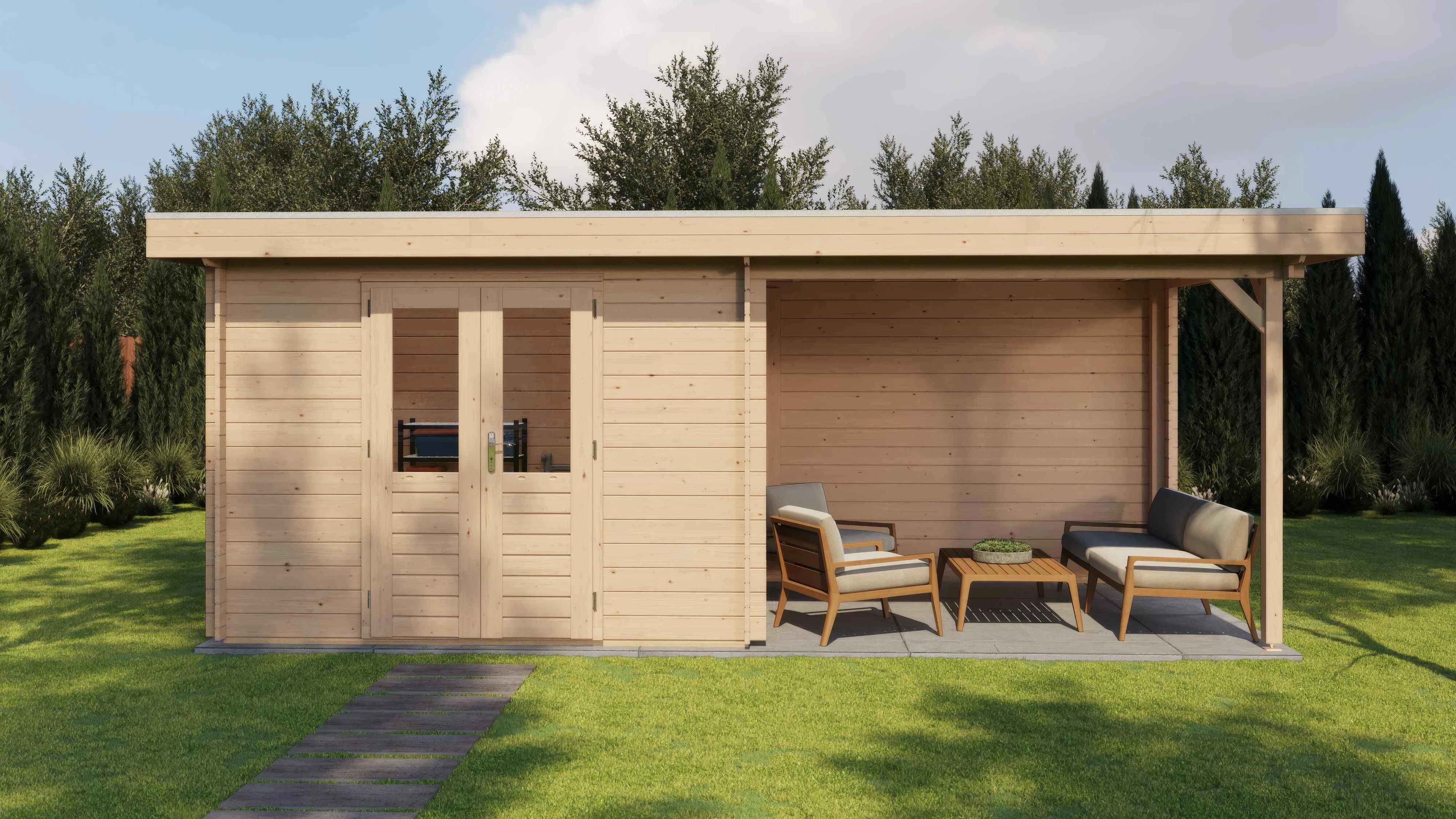 Lugarde Select Blockhaus Baden-Baden mit Vordach 300x250cm + 300cm -