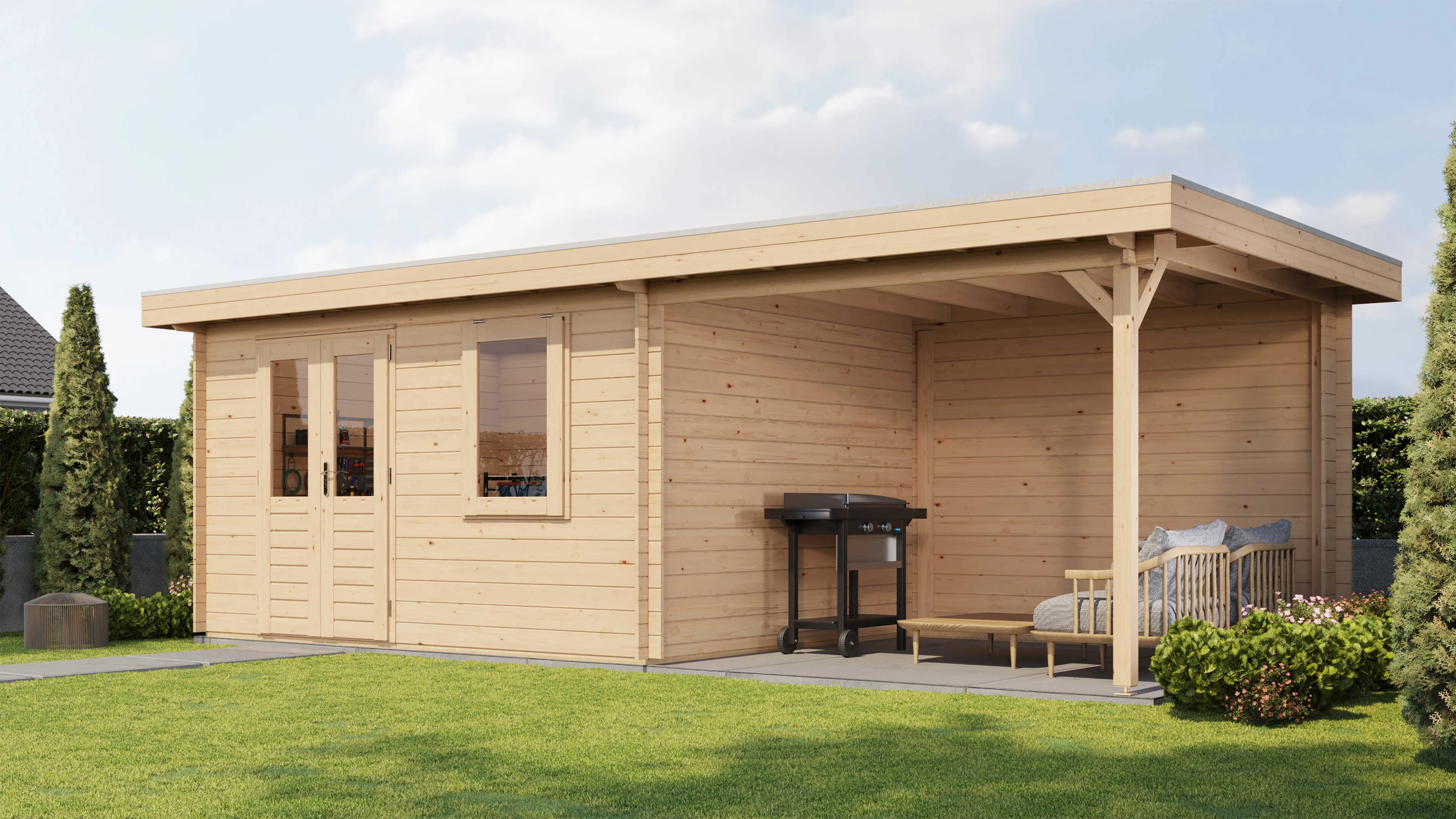 Lugarde Select Blockhaus Celle mit Vordach 400x300cm + 300cm -