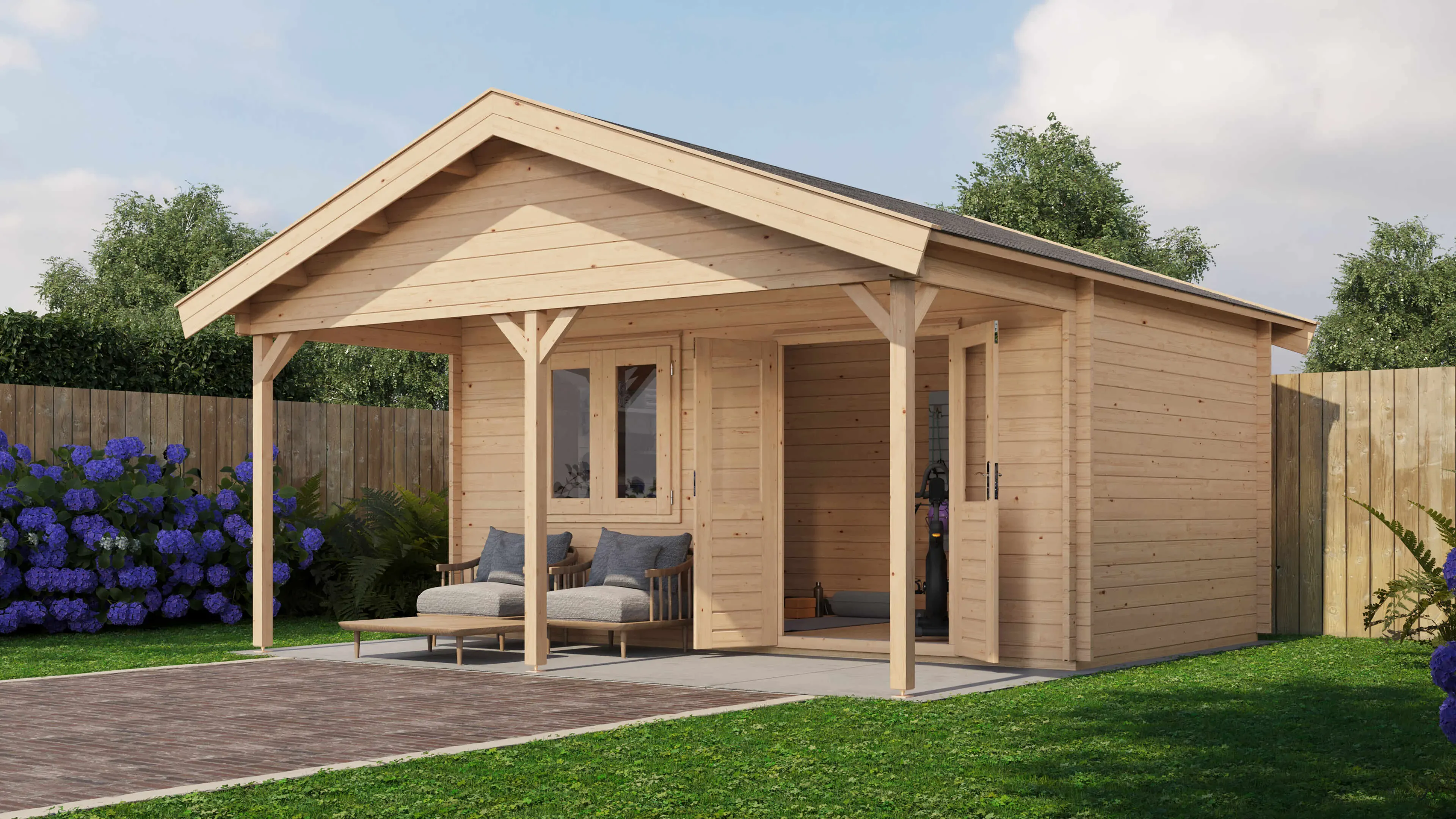 Lugarde Select Blockhaus Hildesheim mit Vordach 500x300cm + 200cm -