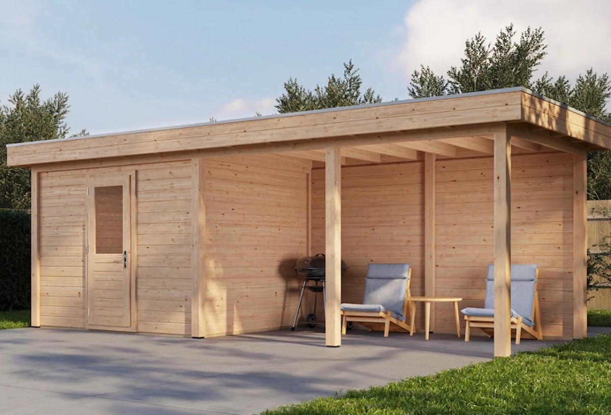 Lugarde Select Modern Gartenhaus 28mm mit Vordach Duisburg 300x250cm + 400cm - Unbehandelt