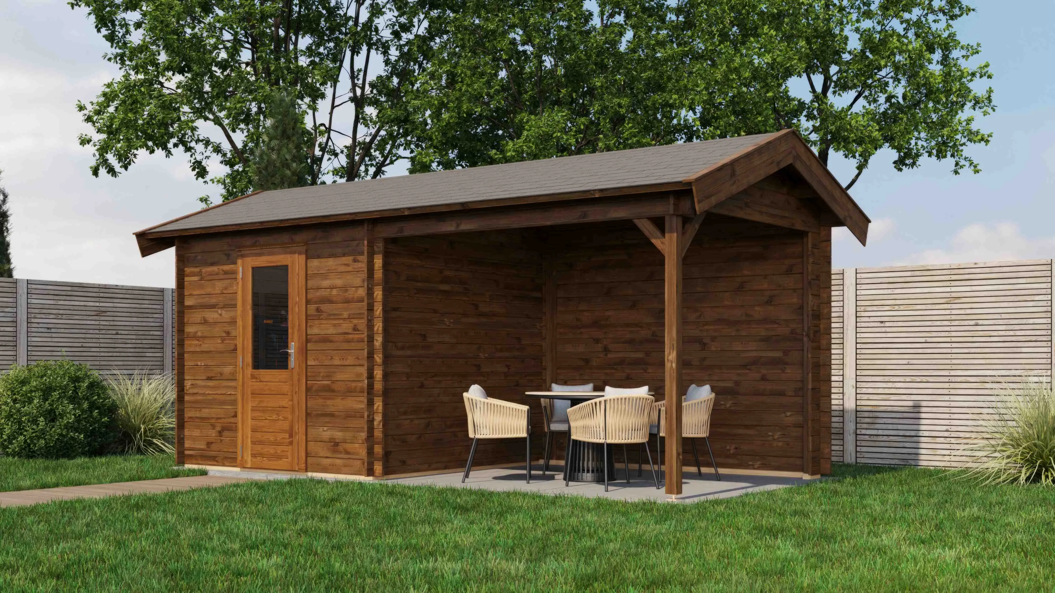 Lugarde Select Blockhaus Erfurt mit Vordach 250x250cm + 300cm - Kesseldruck Braun