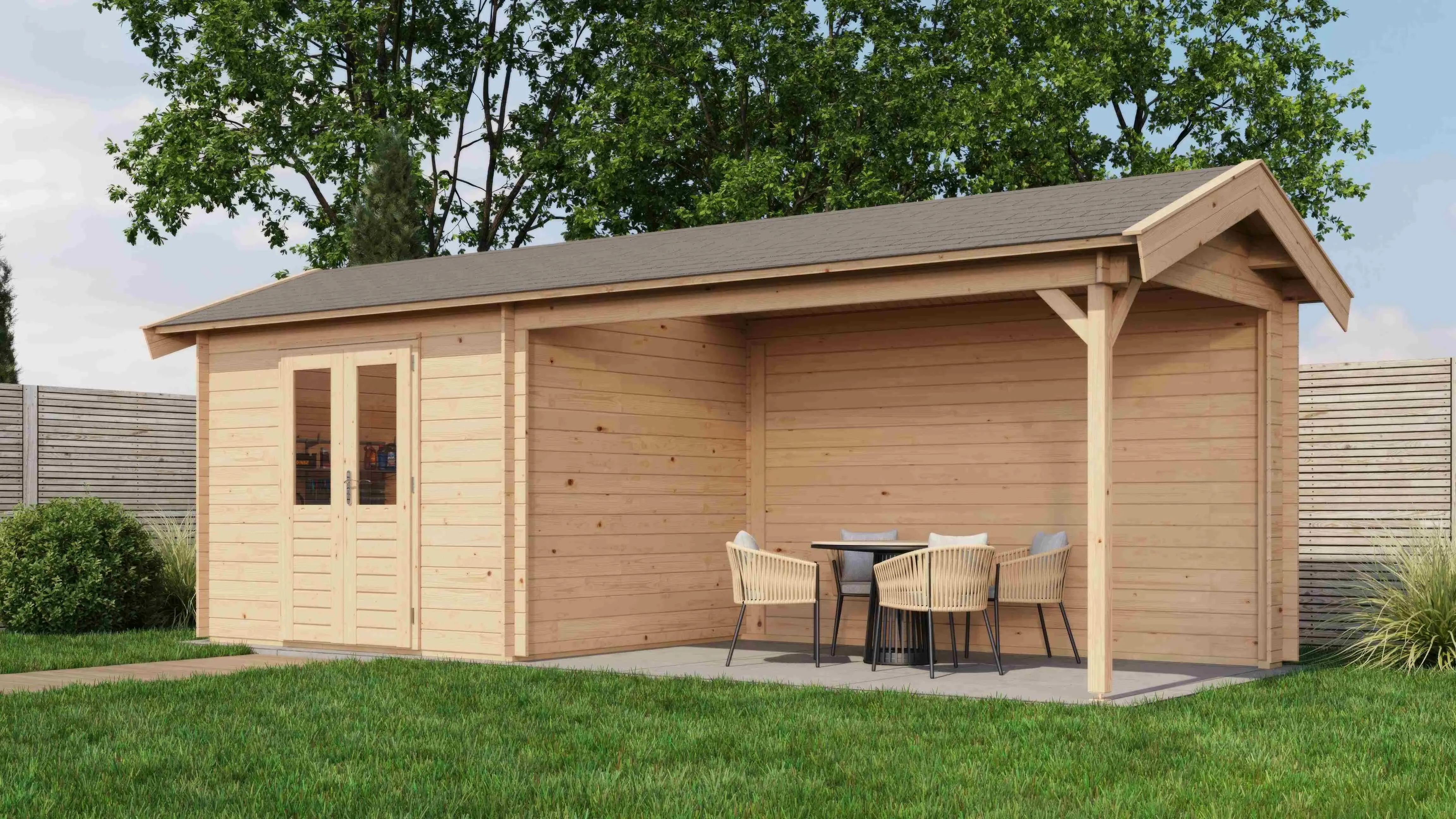 Lugarde Select Blockhaus Forchheim mit Vordach 300x250cm + 400cm -