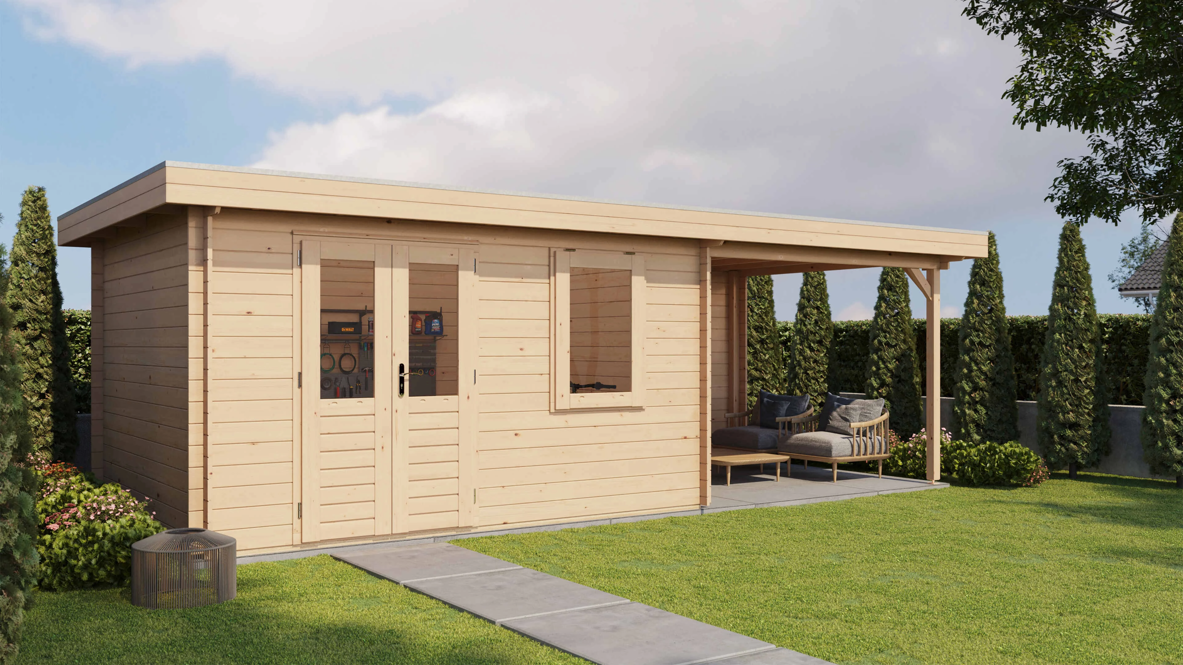 Lugarde Select Blockhaus Celle mit Vordach 400x300cm + 300cm -