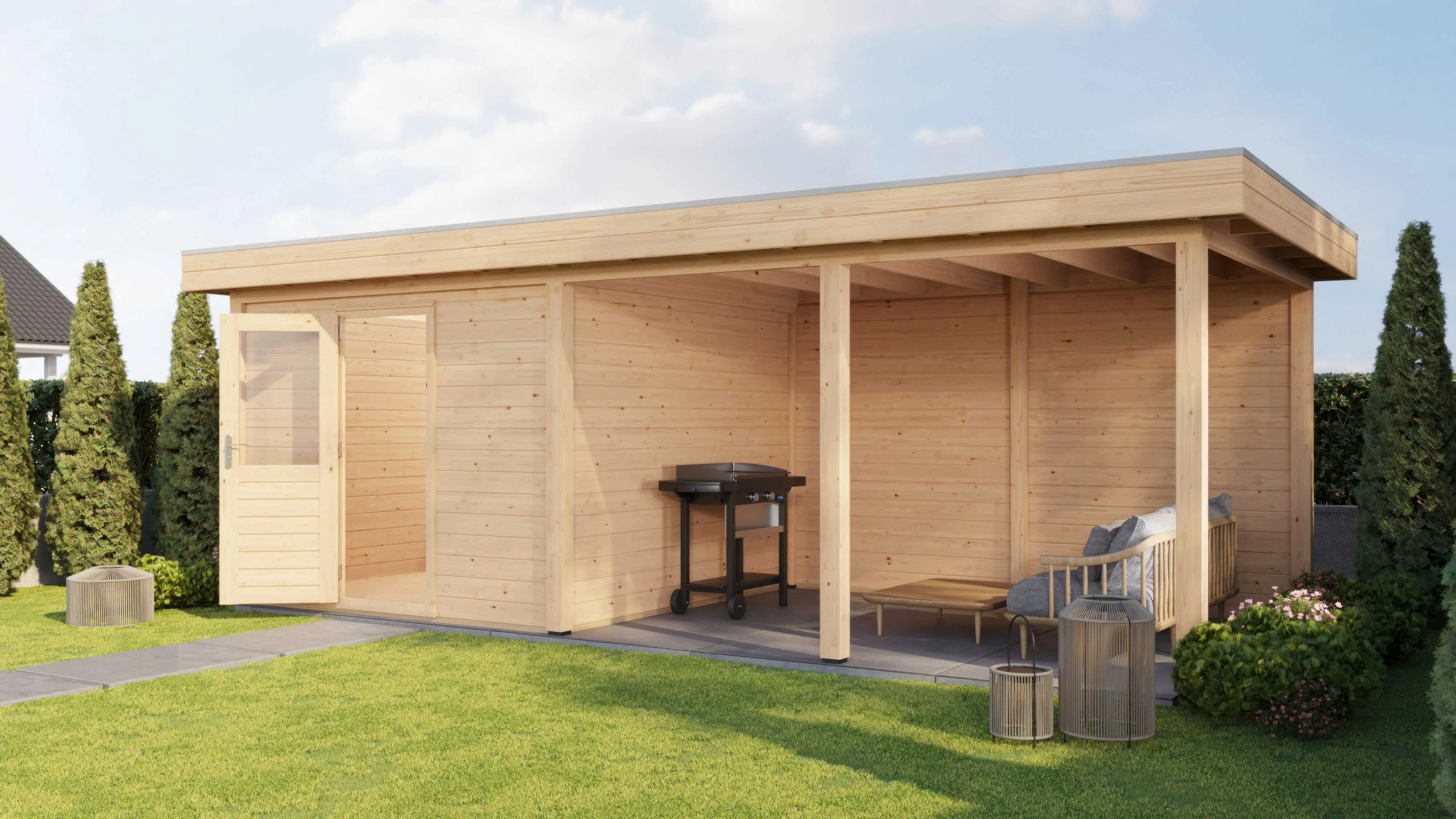 Lugarde Select Modern gartenhaus mit vordach Mannheim 300x300cm + 400cm - Braunes Öl