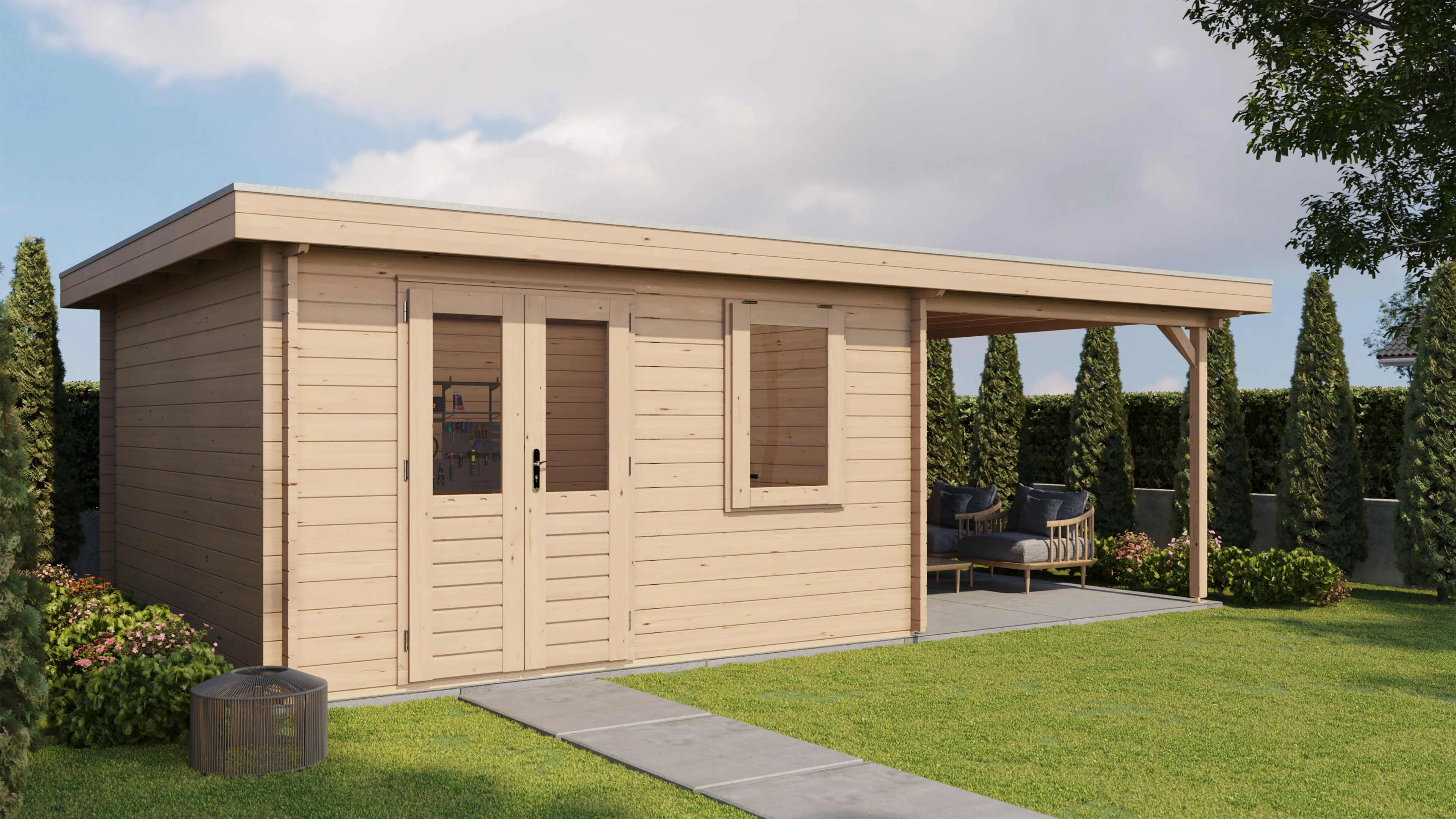 Lugarde Select Blockhaus Cuxhaven mit Vordach 400x400cm + 300cm -