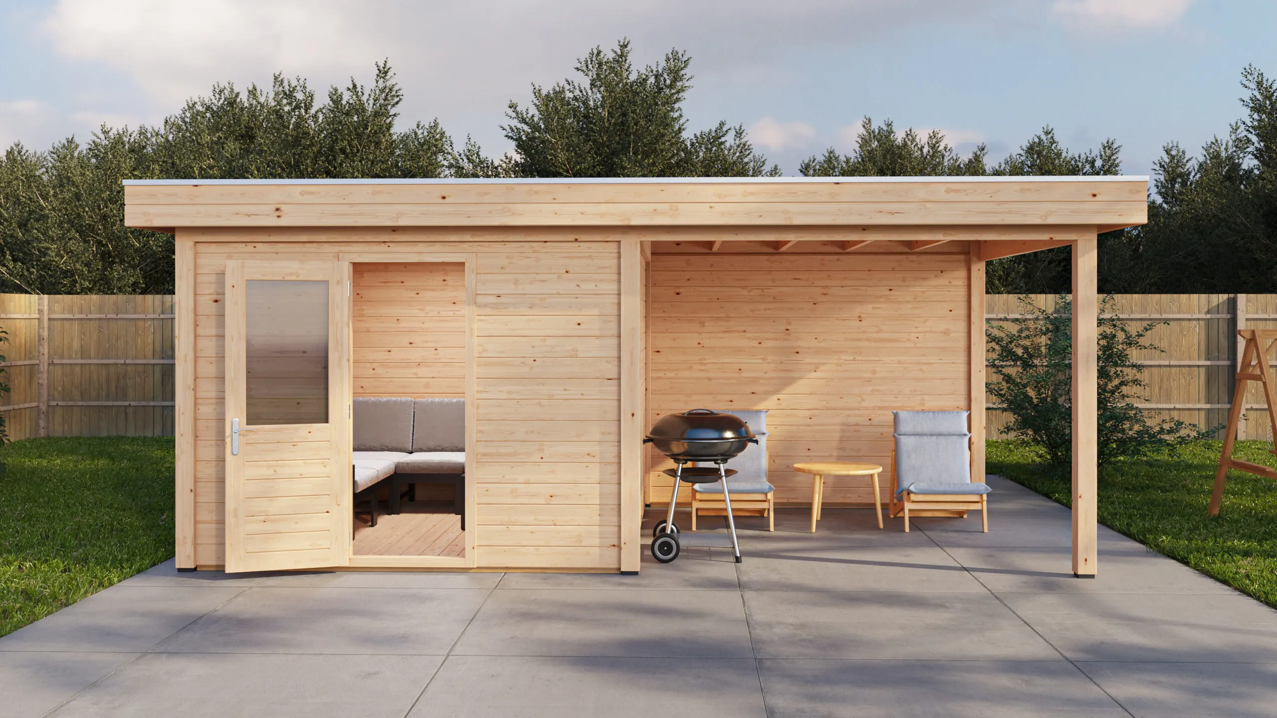 Lugarde Select Modern gartenhaus mit vordach Bonn 300x300cm + 300cm - Schwarzes Öl