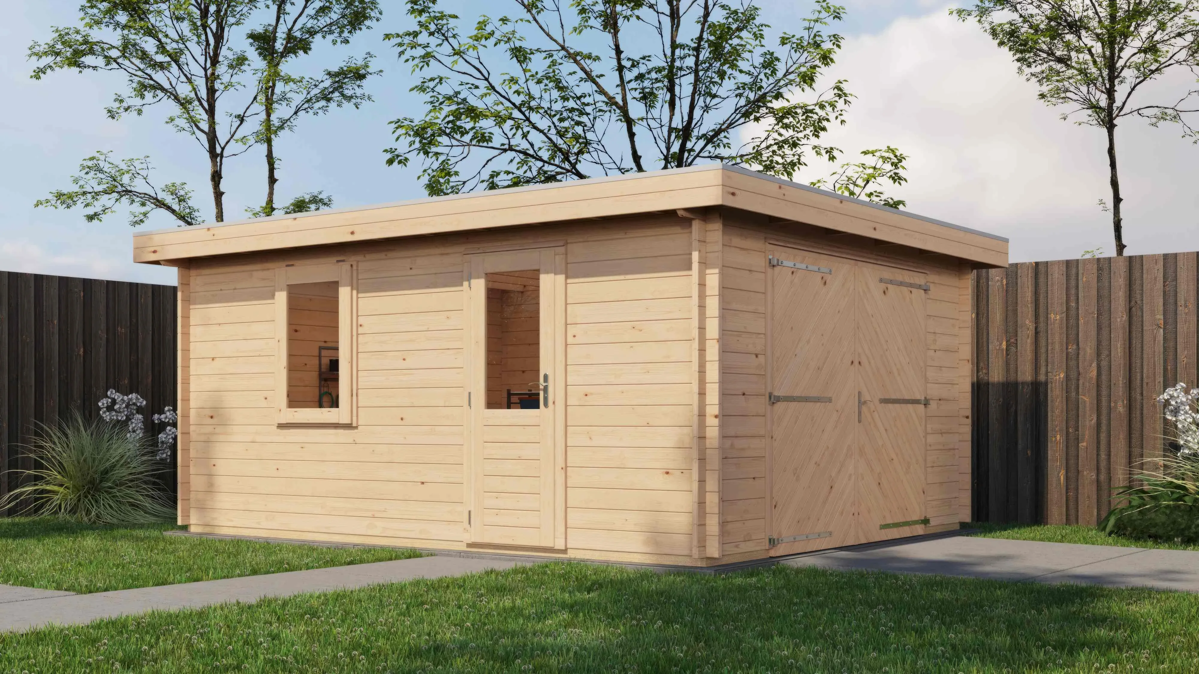 Lugarde Select Blockhaus Dorsten mit Garagentor 400x500cm - Unbehandelt