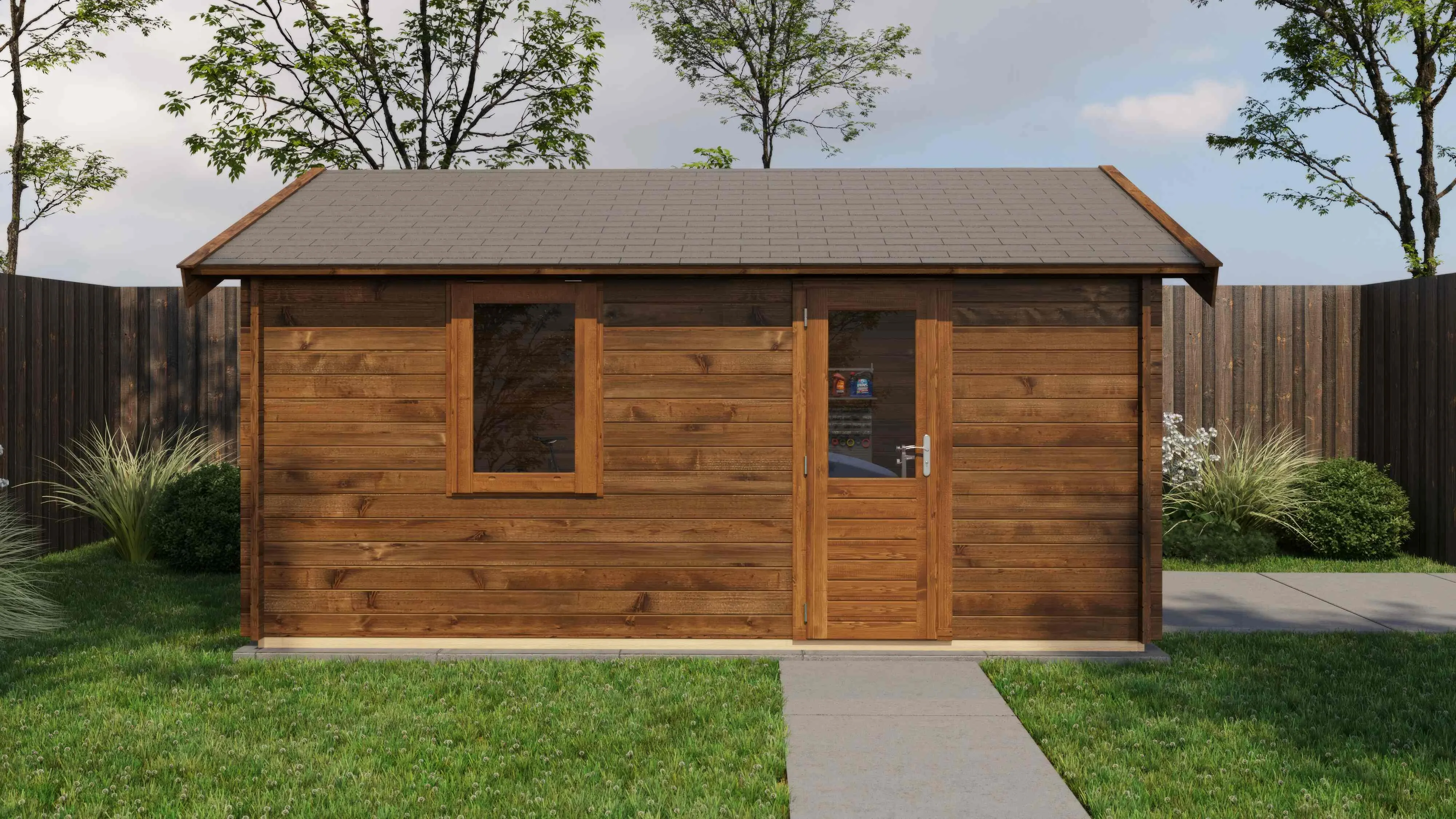 Lugarde Select Blockhaus Heidenheim mit Garagentor 400x500cm - Kesseldruck Braun