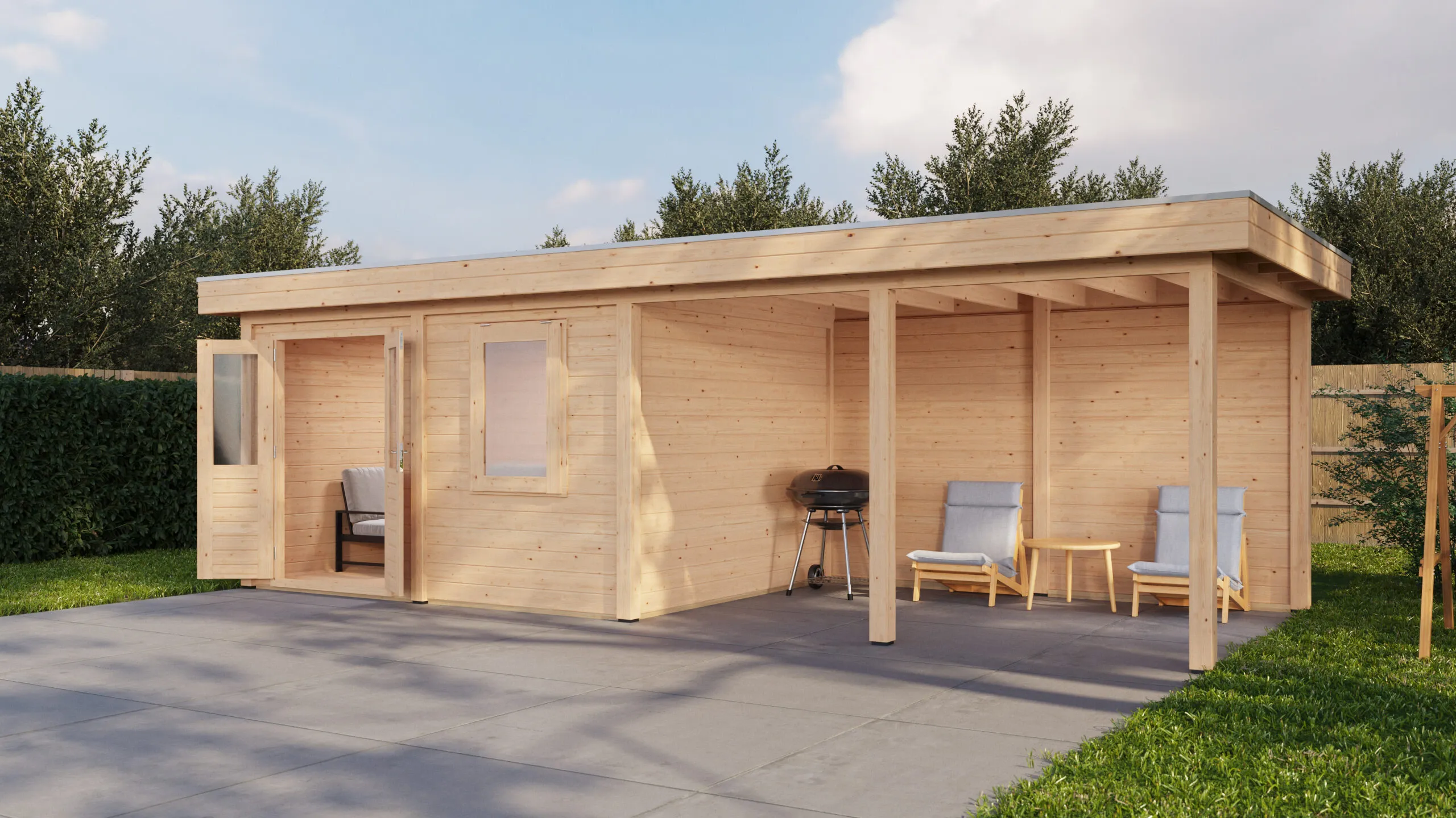 Lugarde Select Modern gartenhaus mit vordach Oldenburg 388x300cm + 400cm - Braunes Öl