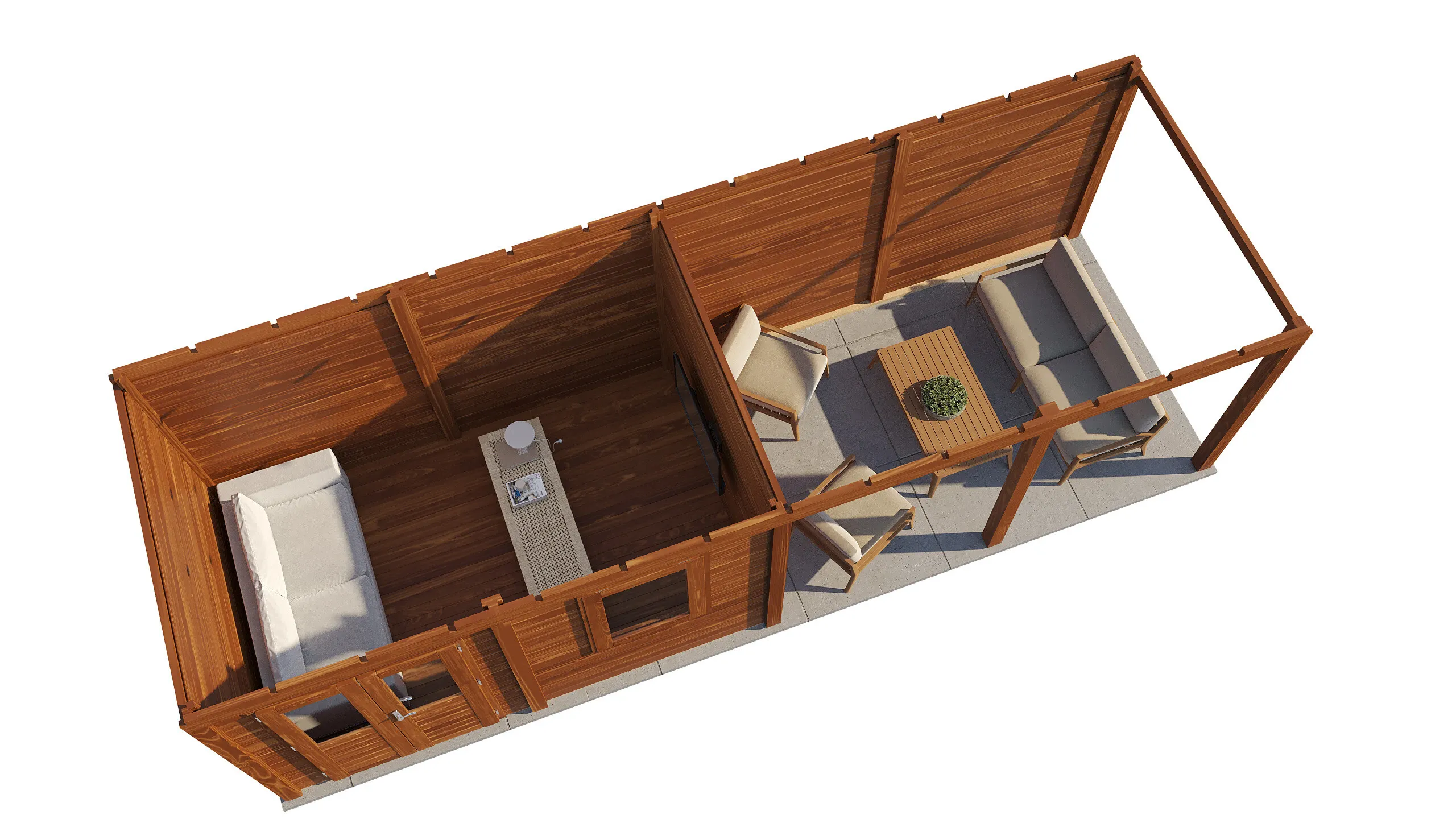 Lugarde Select Modern gartenhaus mit vordach Hagen 388x250cm + 400cm - Braunes Öl