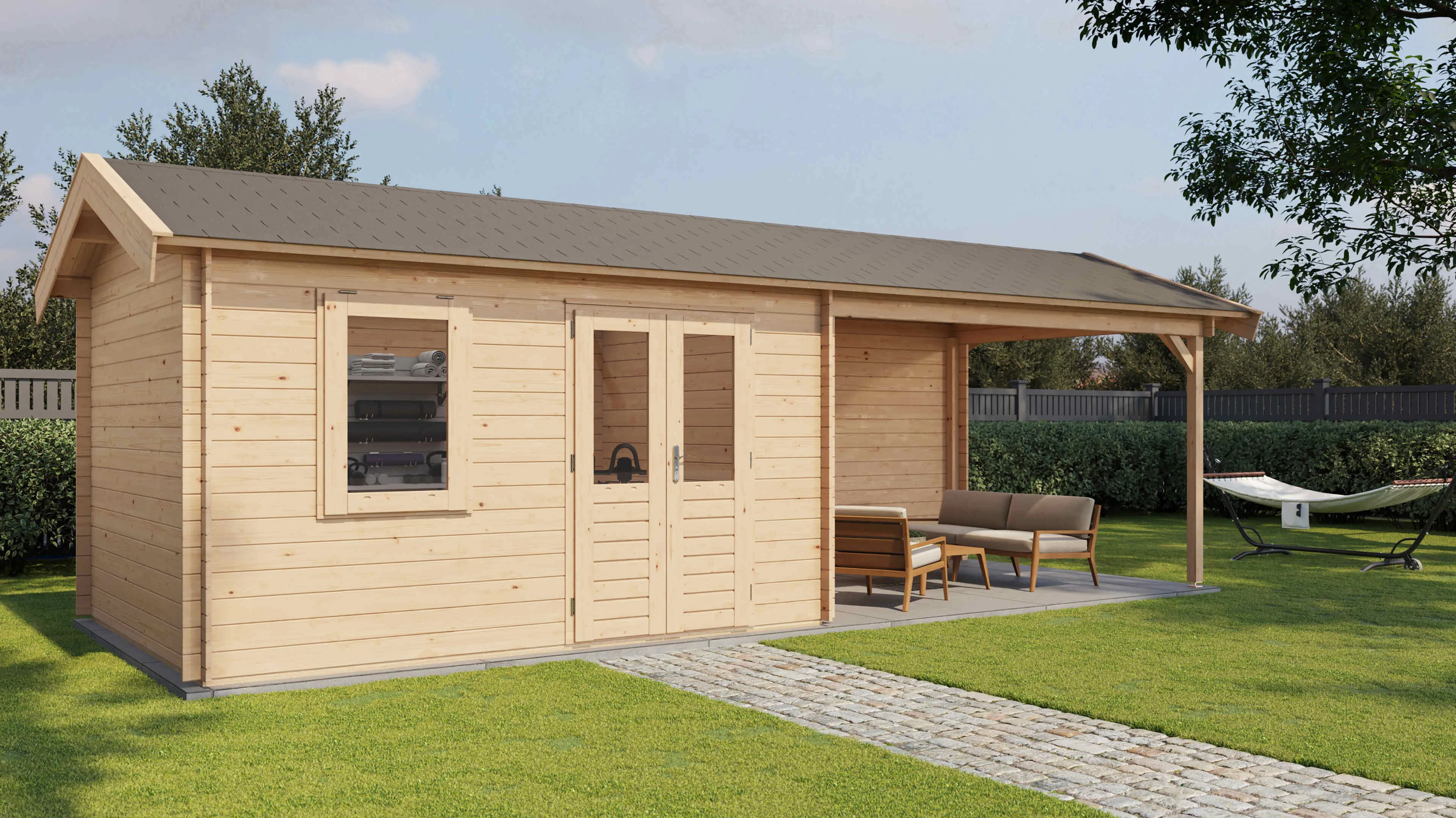 Lugarde Select Blockhaus Greifswald mit Vordach 400x300cm + 400cm -