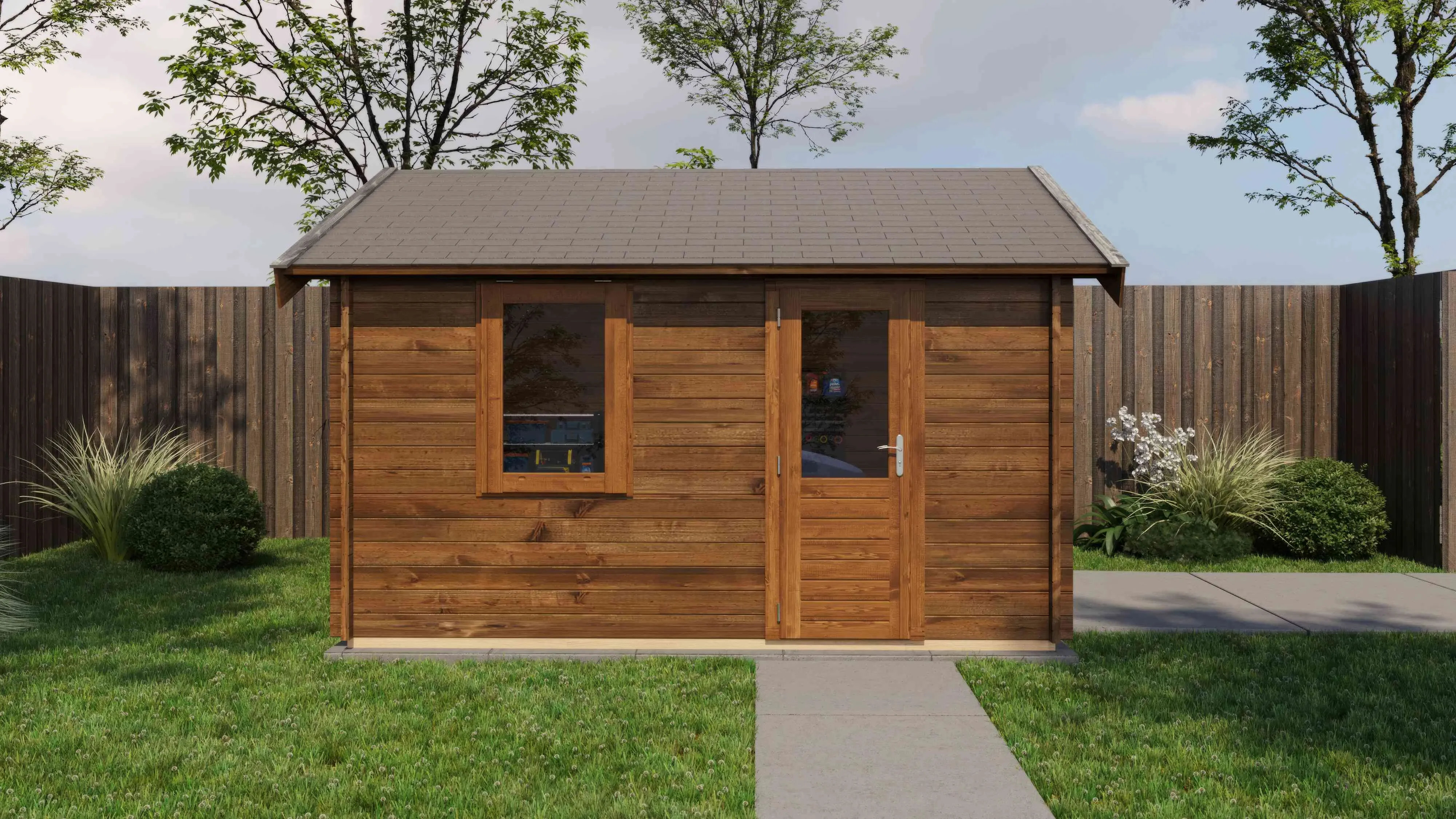 Lugarde Select Blockhaus Ingolstadt mit Garagentor 400x400cm - Kesseldruck Braun