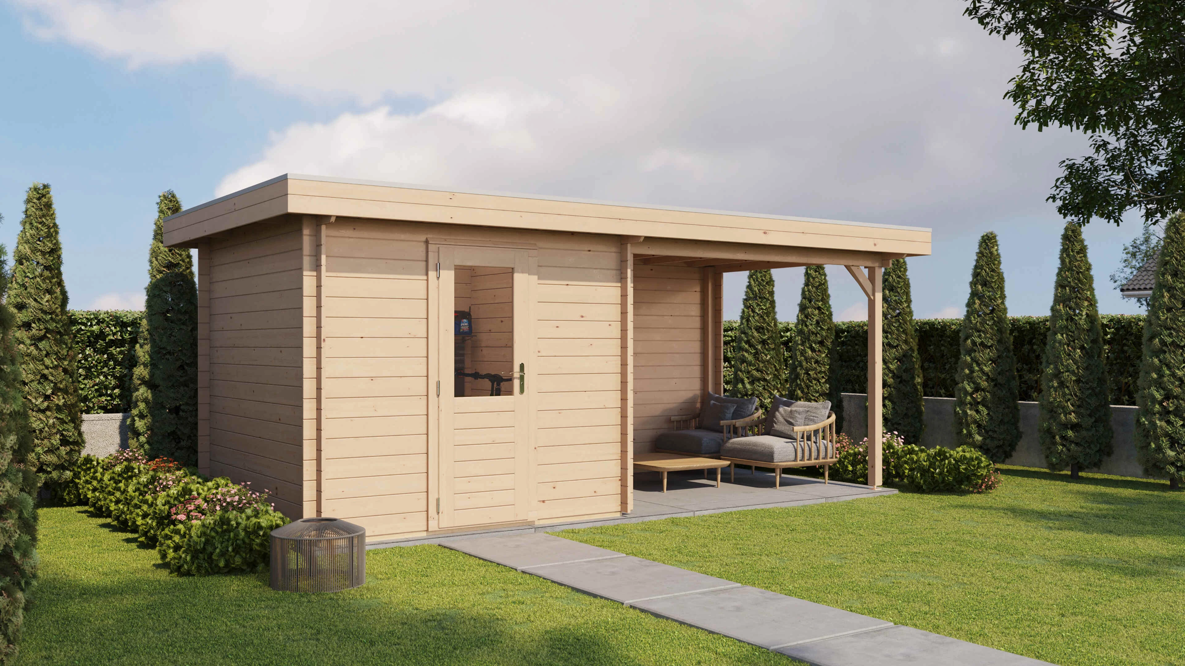 Lugarde Select Blockhaus Amberg mit Vordach 250x250cm + 300cm -
