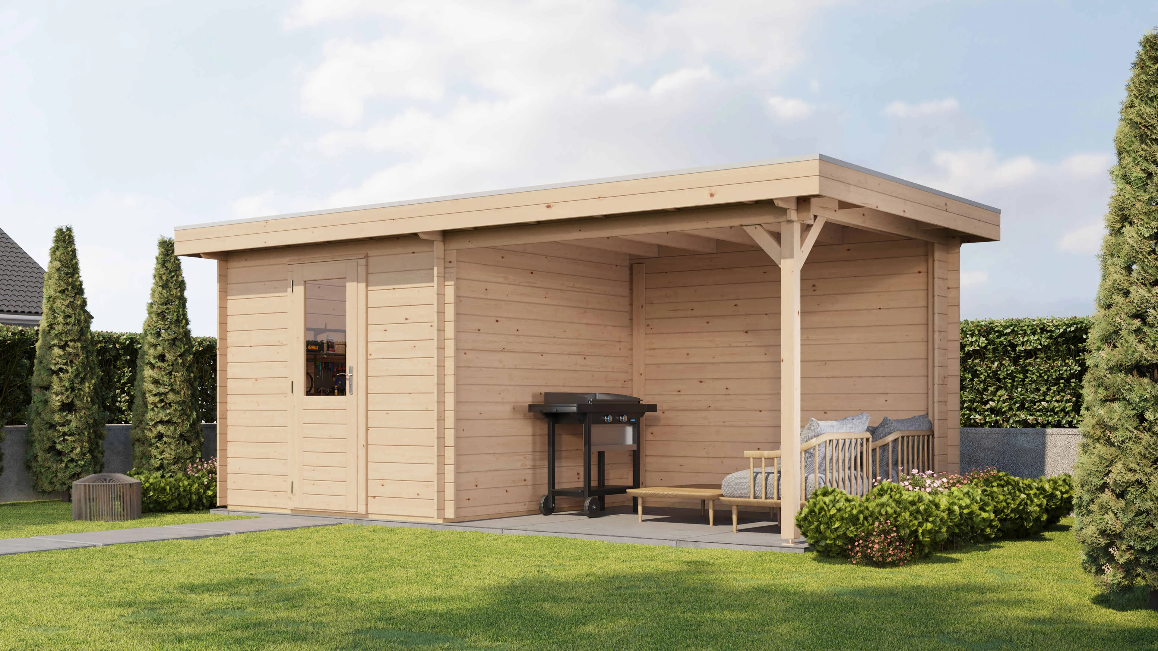 Lugarde Select Blockhaus Amberg mit Vordach 250x250cm + 300cm -