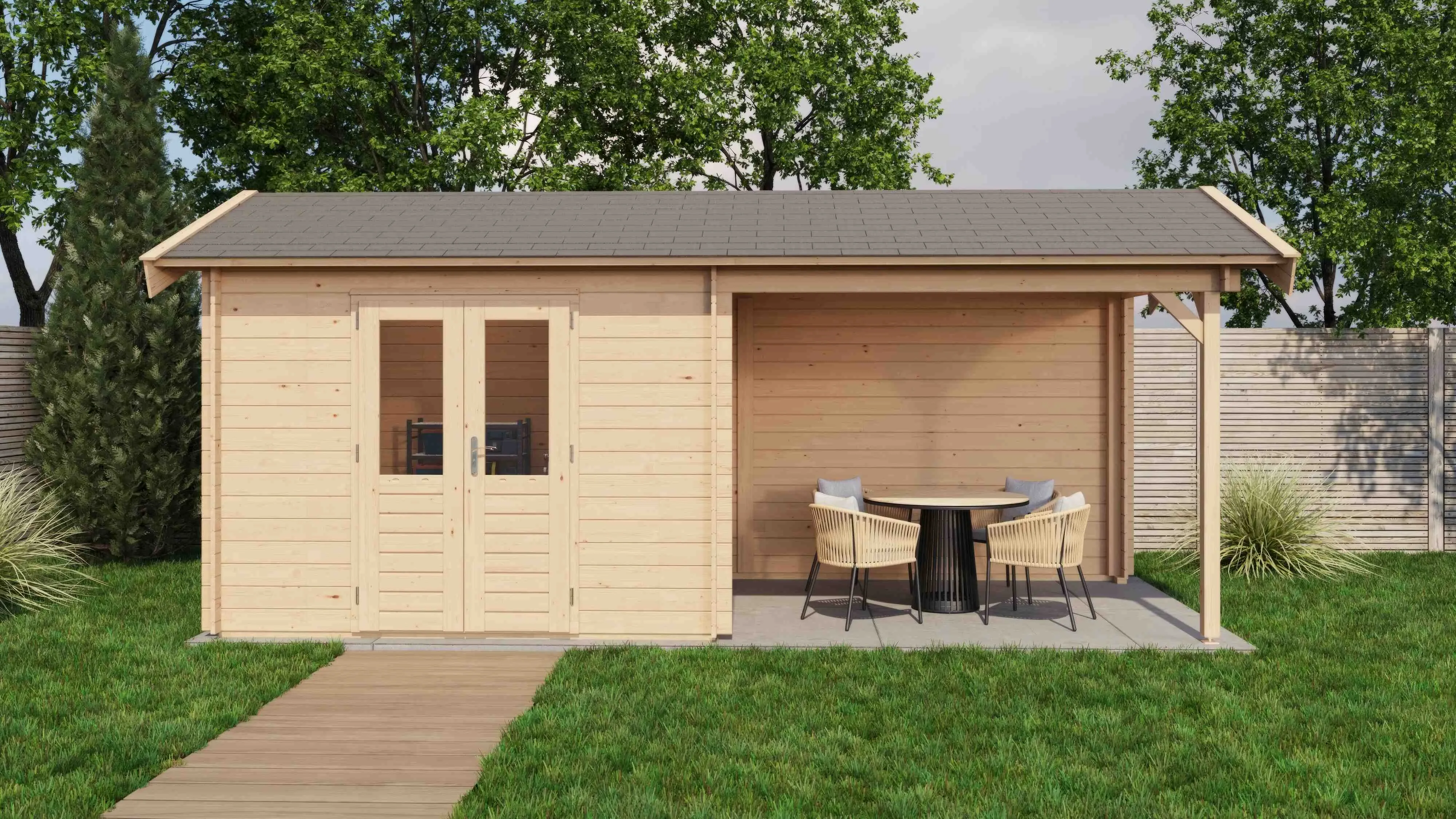 Lugarde Select Blockhaus Flensburg mit Vordach 300x250cm + 300cm -