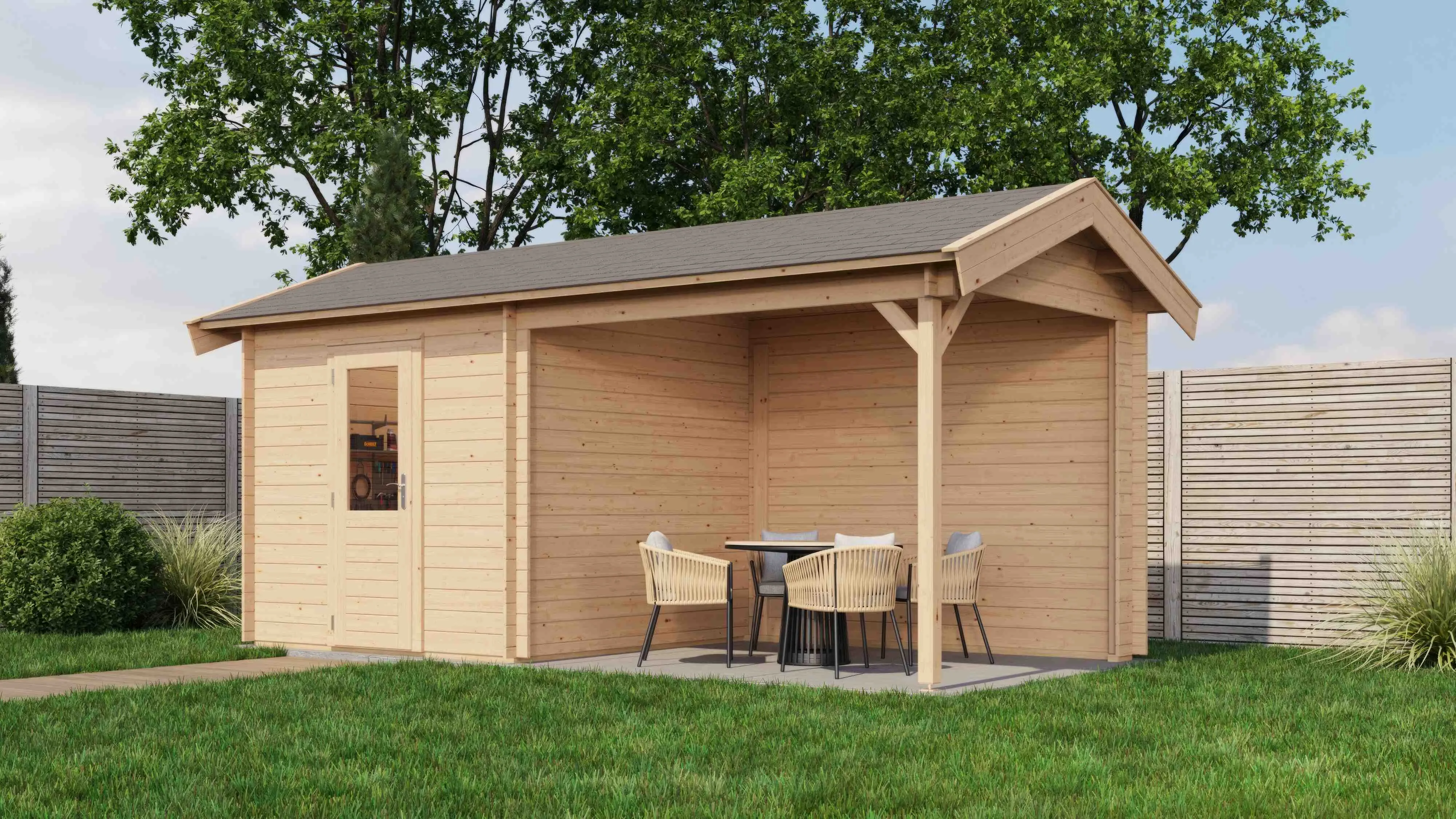 Lugarde Select Blockhaus Erfurt mit Vordach 250x250cm + 300cm -