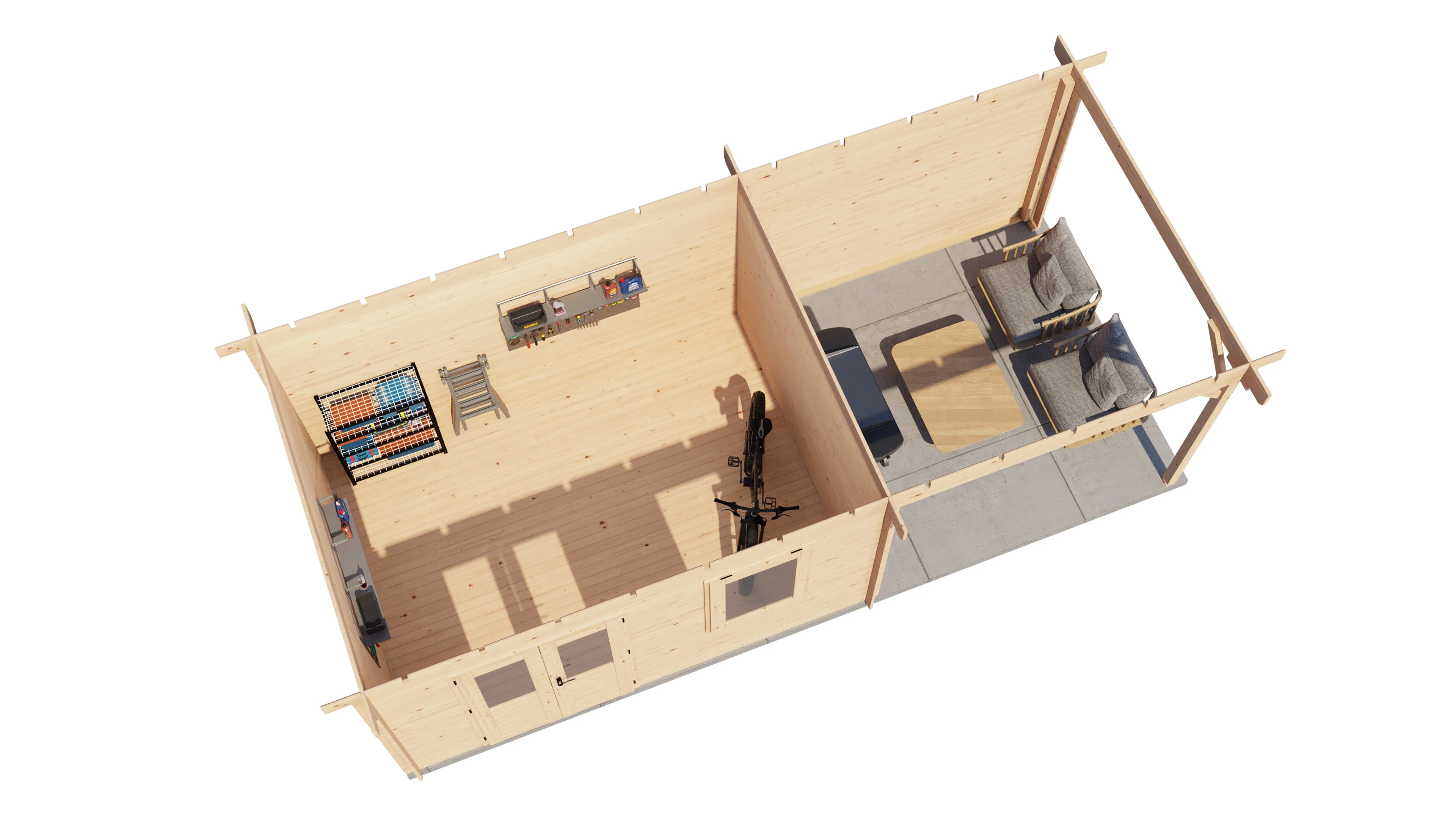 Lugarde Select Blockhaus Celle mit Vordach 400x300cm + 300cm -