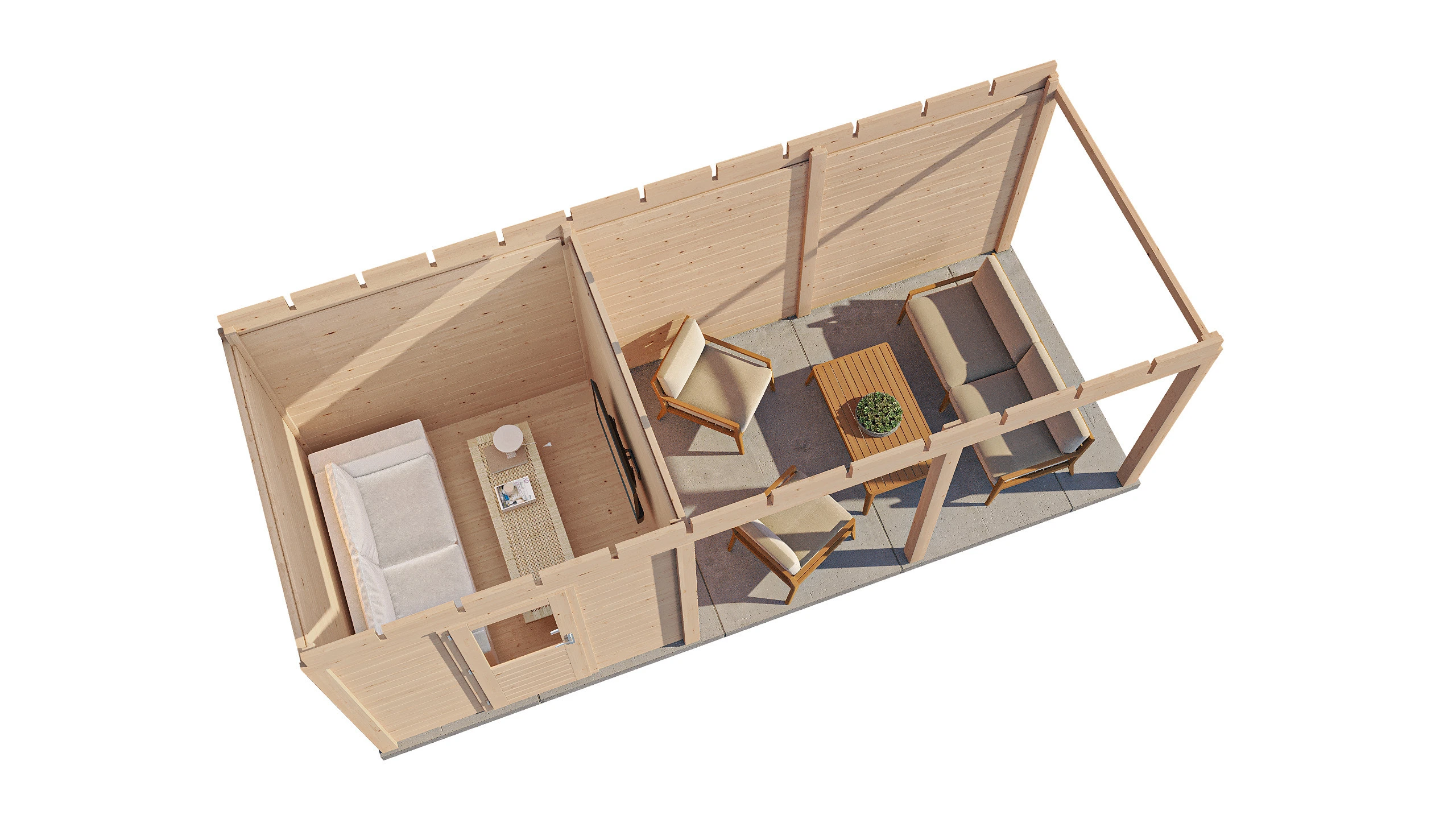 Lugarde Select Modern Gartenhaus 44mm mit Vordach Köln 250x250cm + 400cm - Unbehandelt