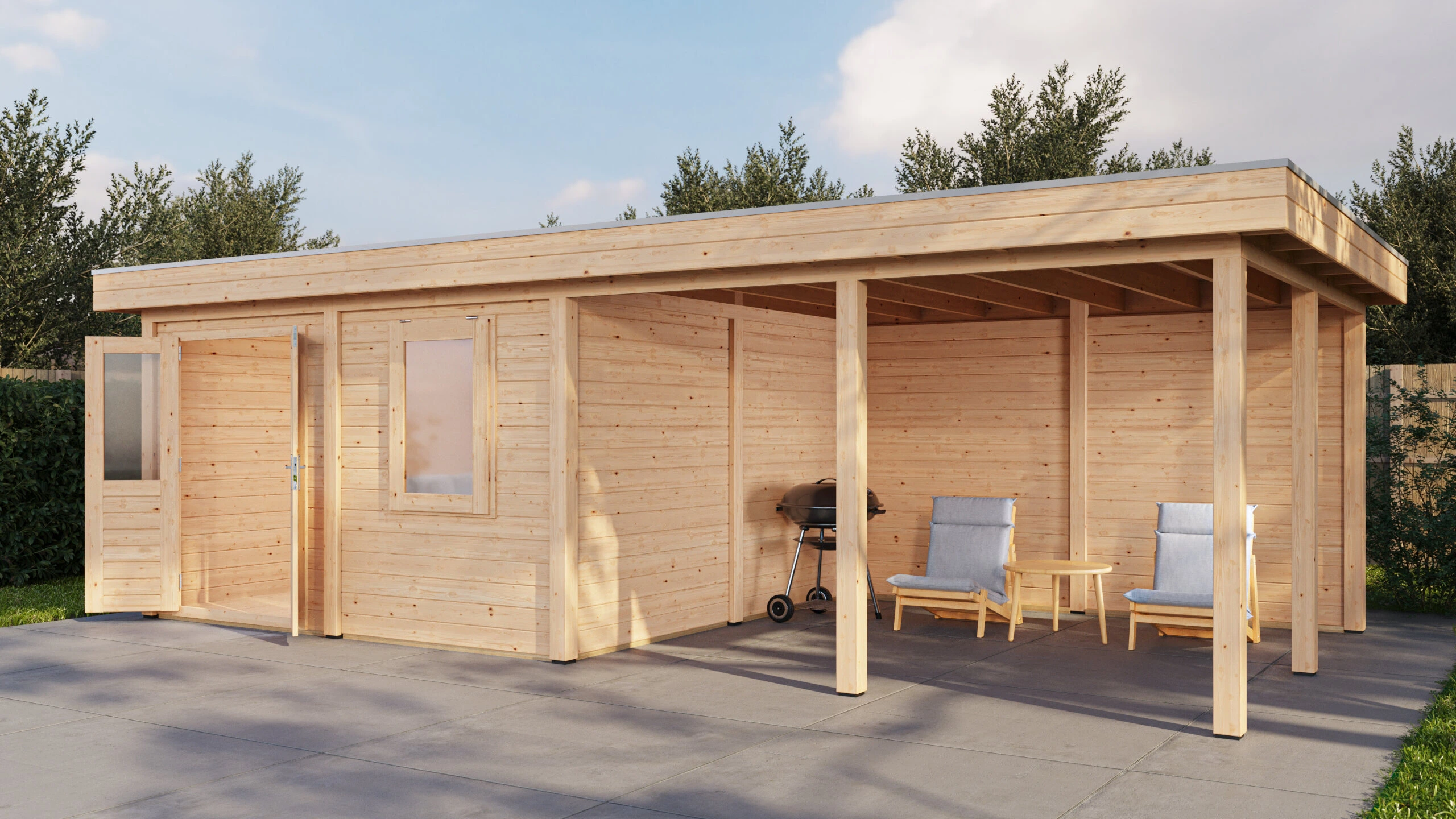 Lugarde Select Modern gartenhaus mit vordach Ulm 388x388cm + 400cm -