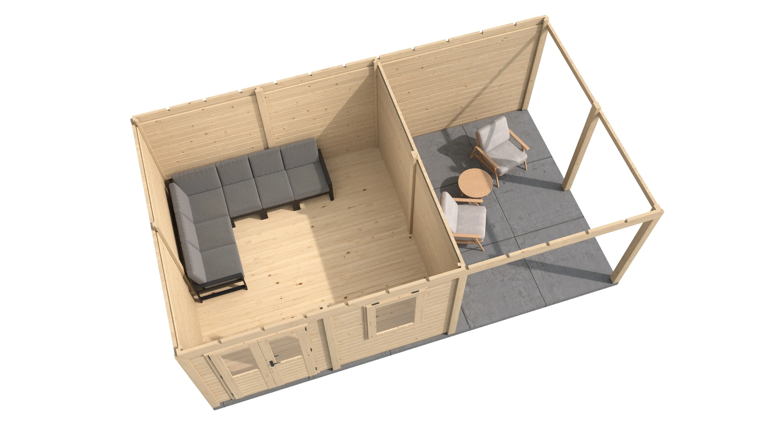 Lugarde Select Modern Gartenhaus 28mm mit Vordach Regensburg 388x388cm + 300cm - Unbehandelt