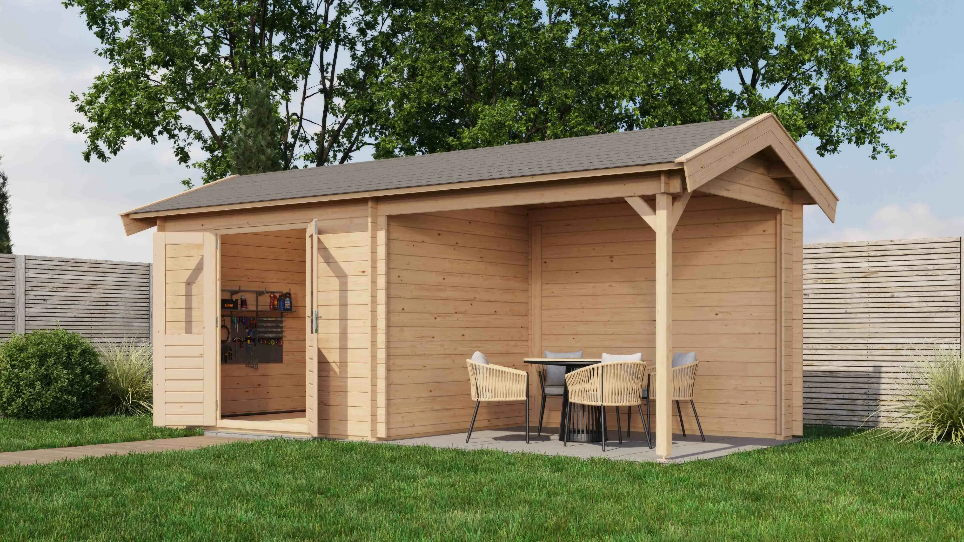 Lugarde Select Blockhaus Flensburg mit Vordach 300x250cm + 300cm -