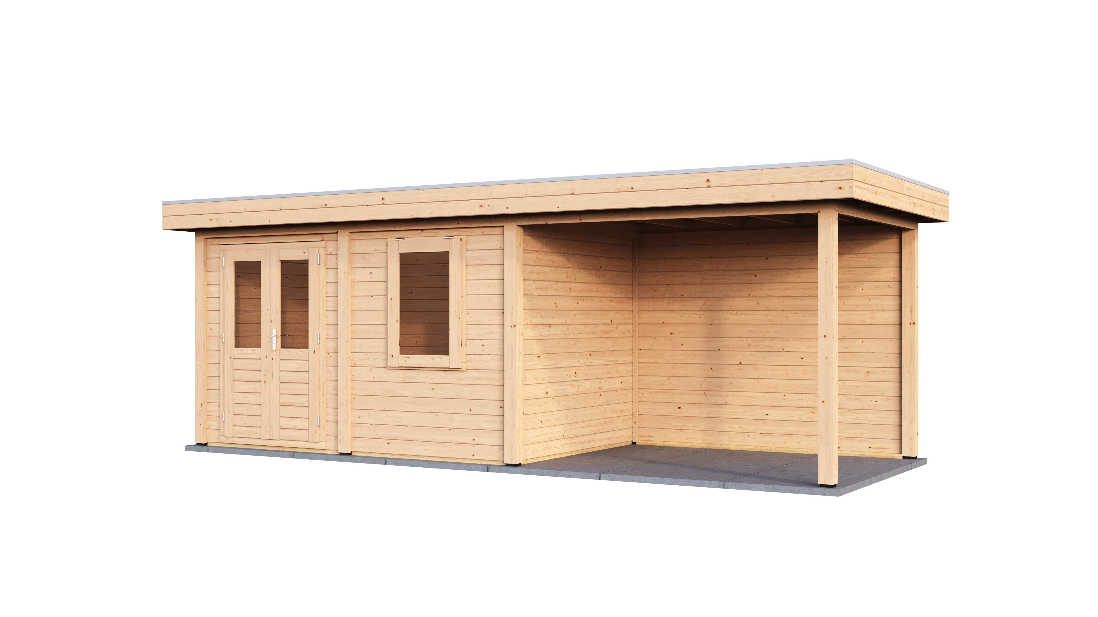 Lugarde Select Modern Gartenhaus 28mm mit Vordach Hagen 388x250cm + 400cm - Unbehandelt