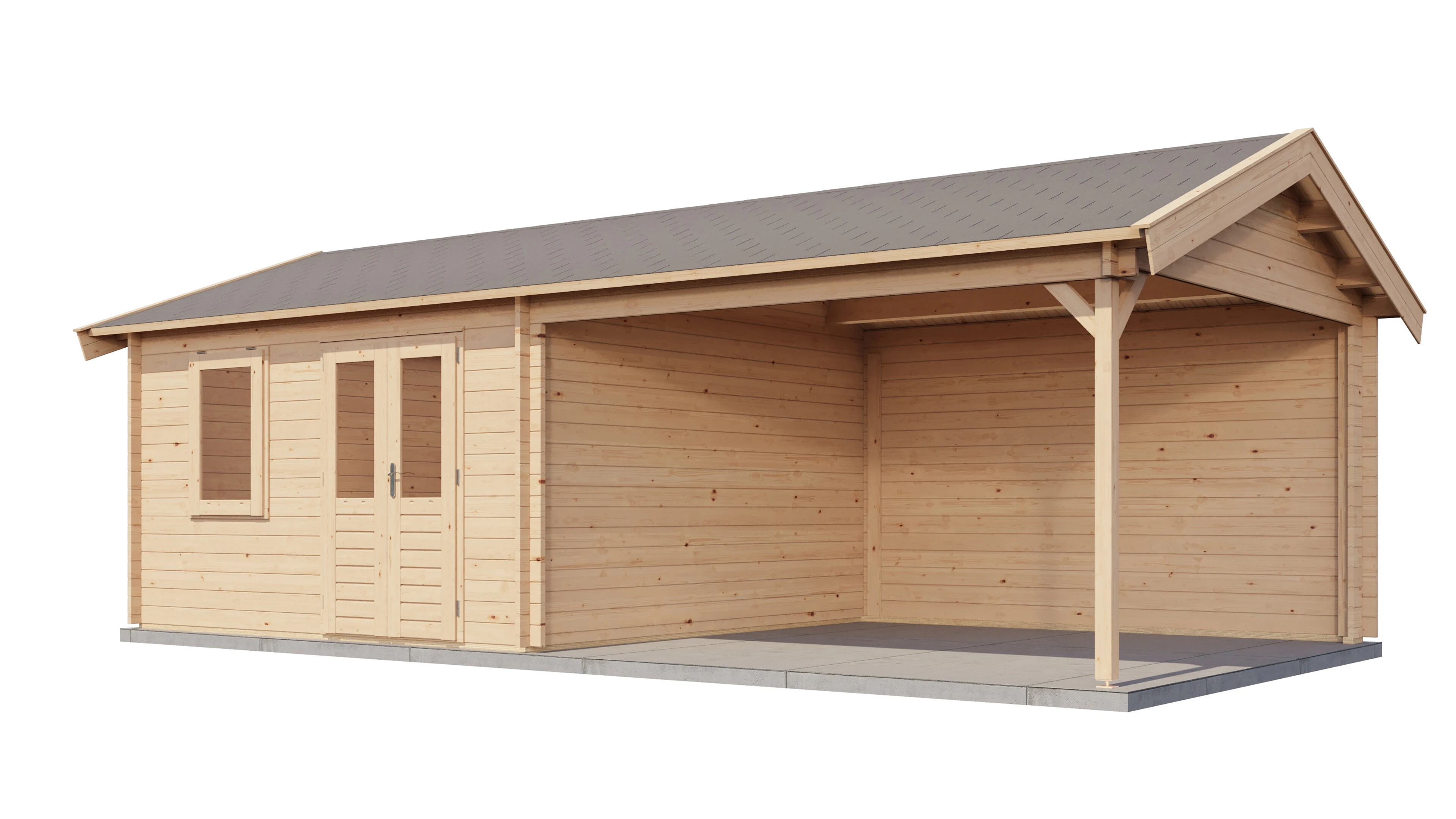 Lugarde Select Blockhaus Halberstadt mit Vordach 400x400cm + 400cm -