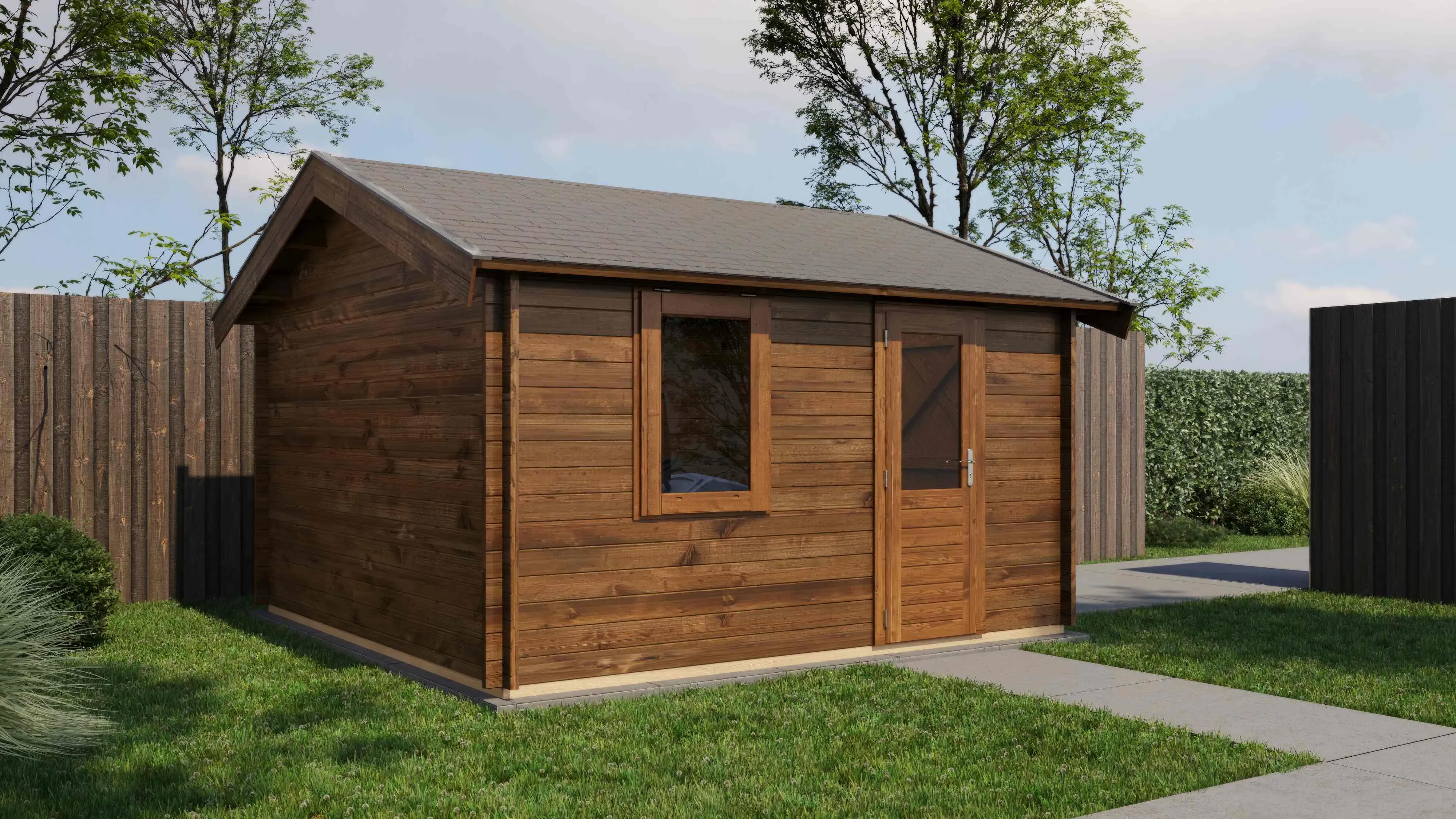 Lugarde Select Blockhaus Ingolstadt mit Garagentor 400x400cm - Kesseldruck Braun