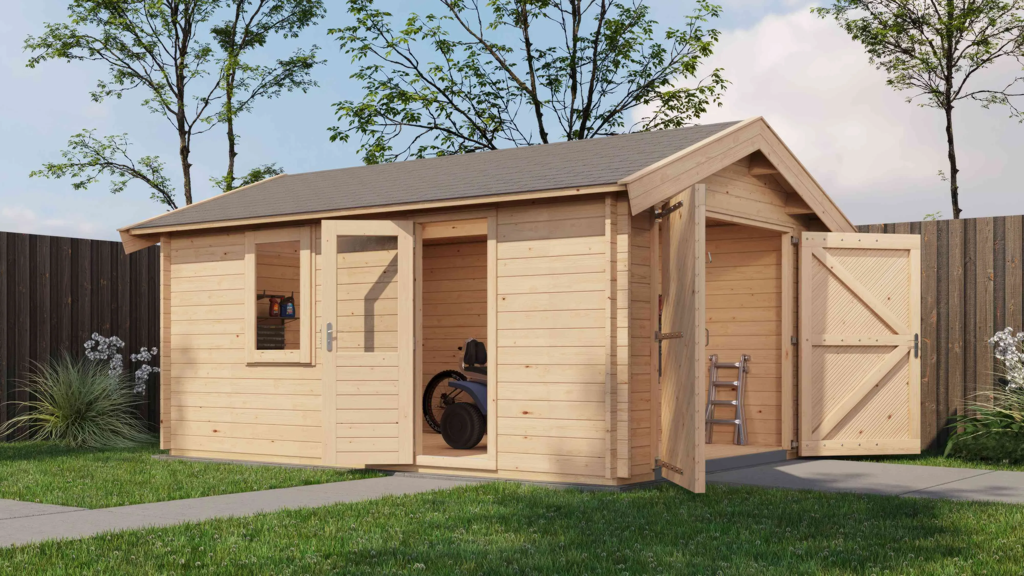 Lugarde Select Blockhaus Hamminkeln mit Garagentor 350x500cm - Unbehandelt