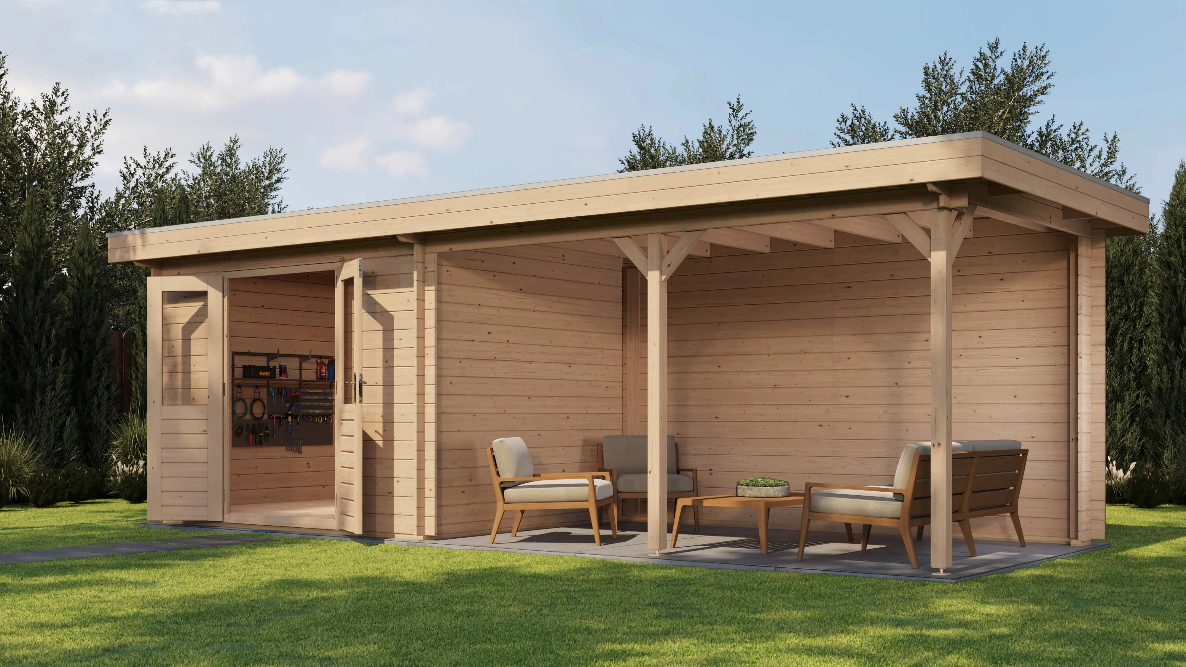 Lugarde Select Blockhaus Balingen mit Vordach 300x250cm + 400cm -