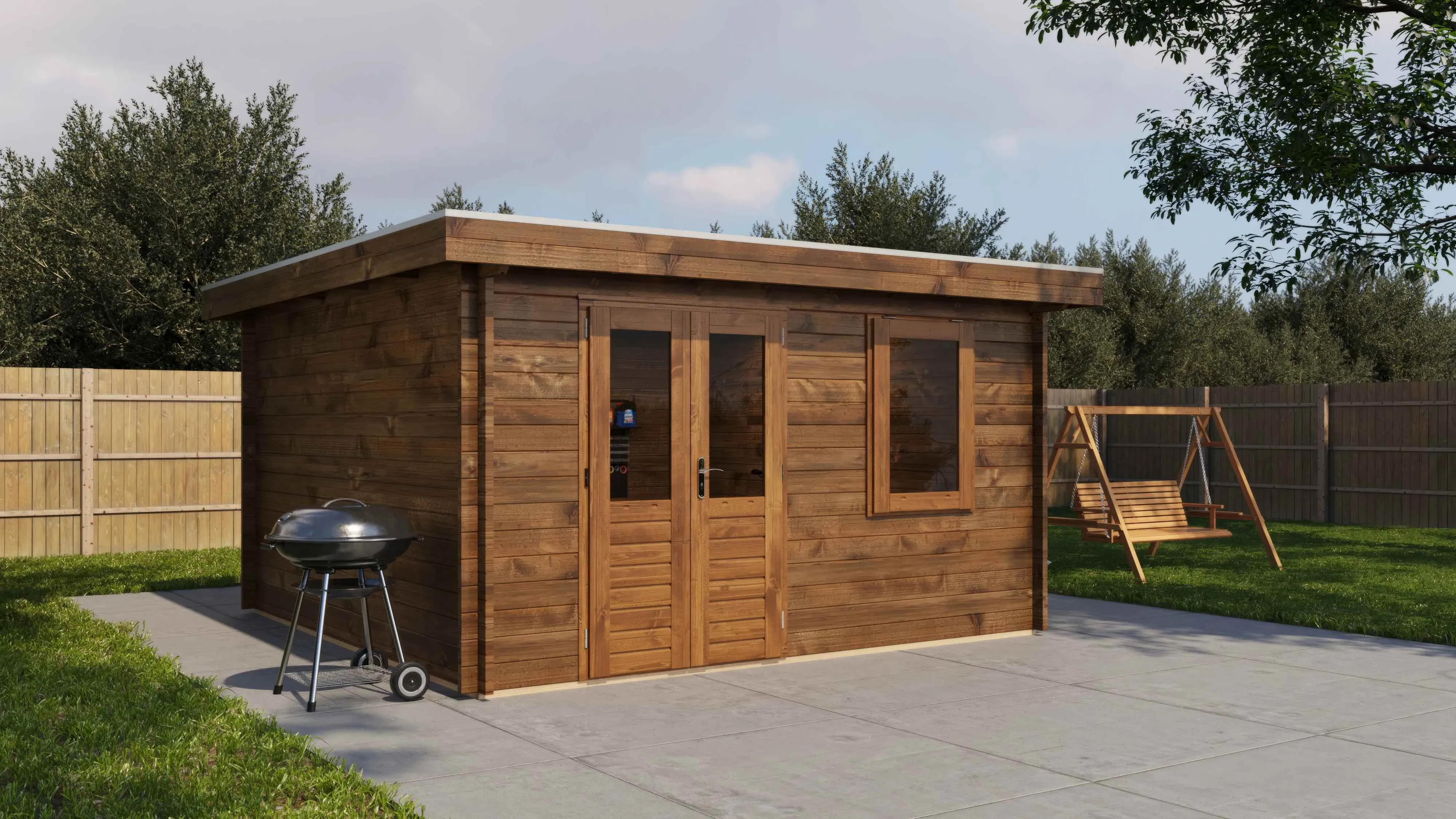 Lugarde Select Blockhaus Hoyerswerda mit Garagentor 400x400cm - Kesseldruck Braun