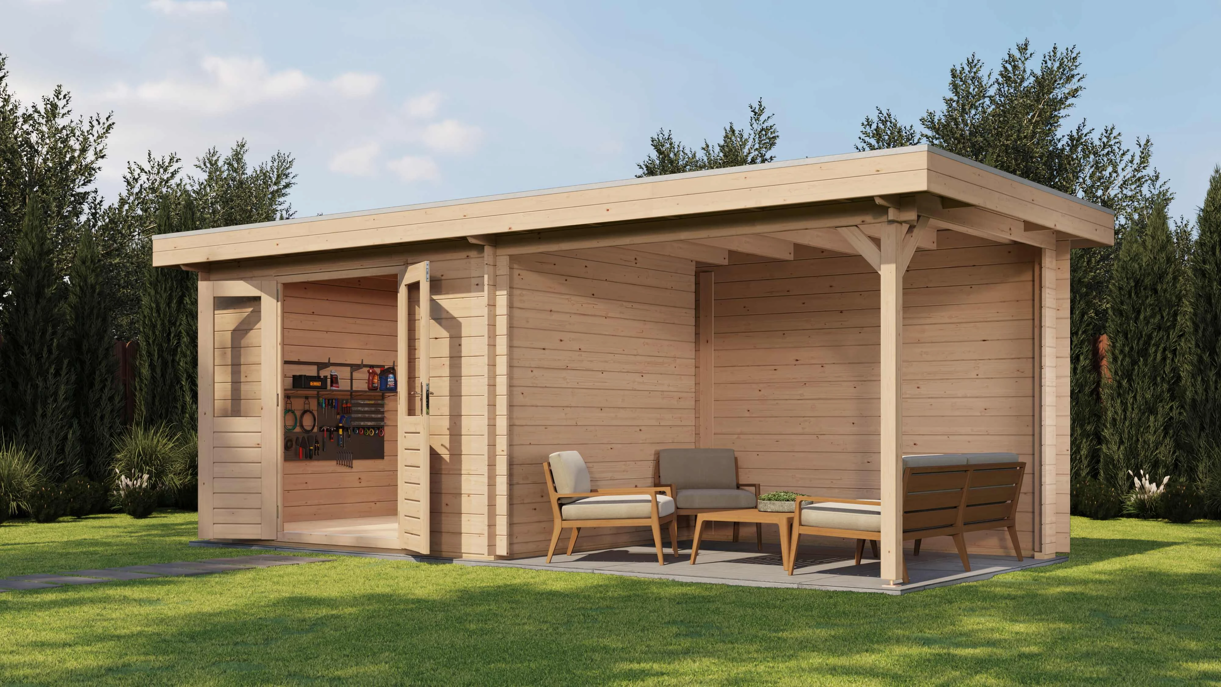 Lugarde Select Blockhaus Baden-Baden mit Vordach 300x250cm + 300cm -