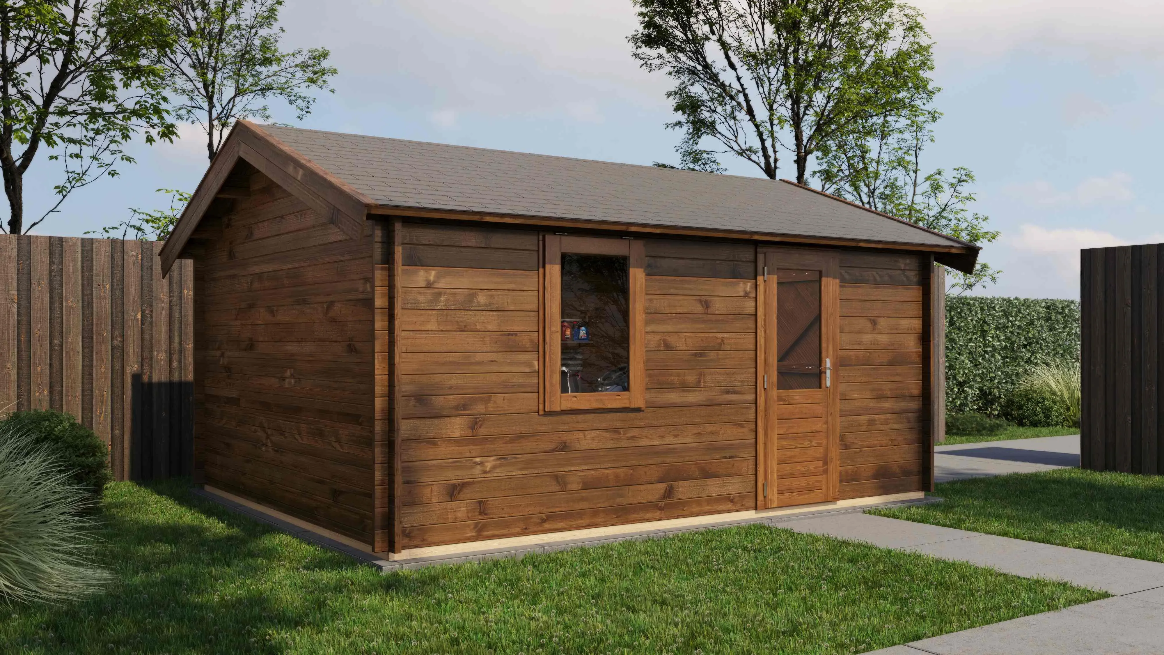 Lugarde Select Blockhaus Heidenheim mit Garagentor 400x500cm - Kesseldruck Braun