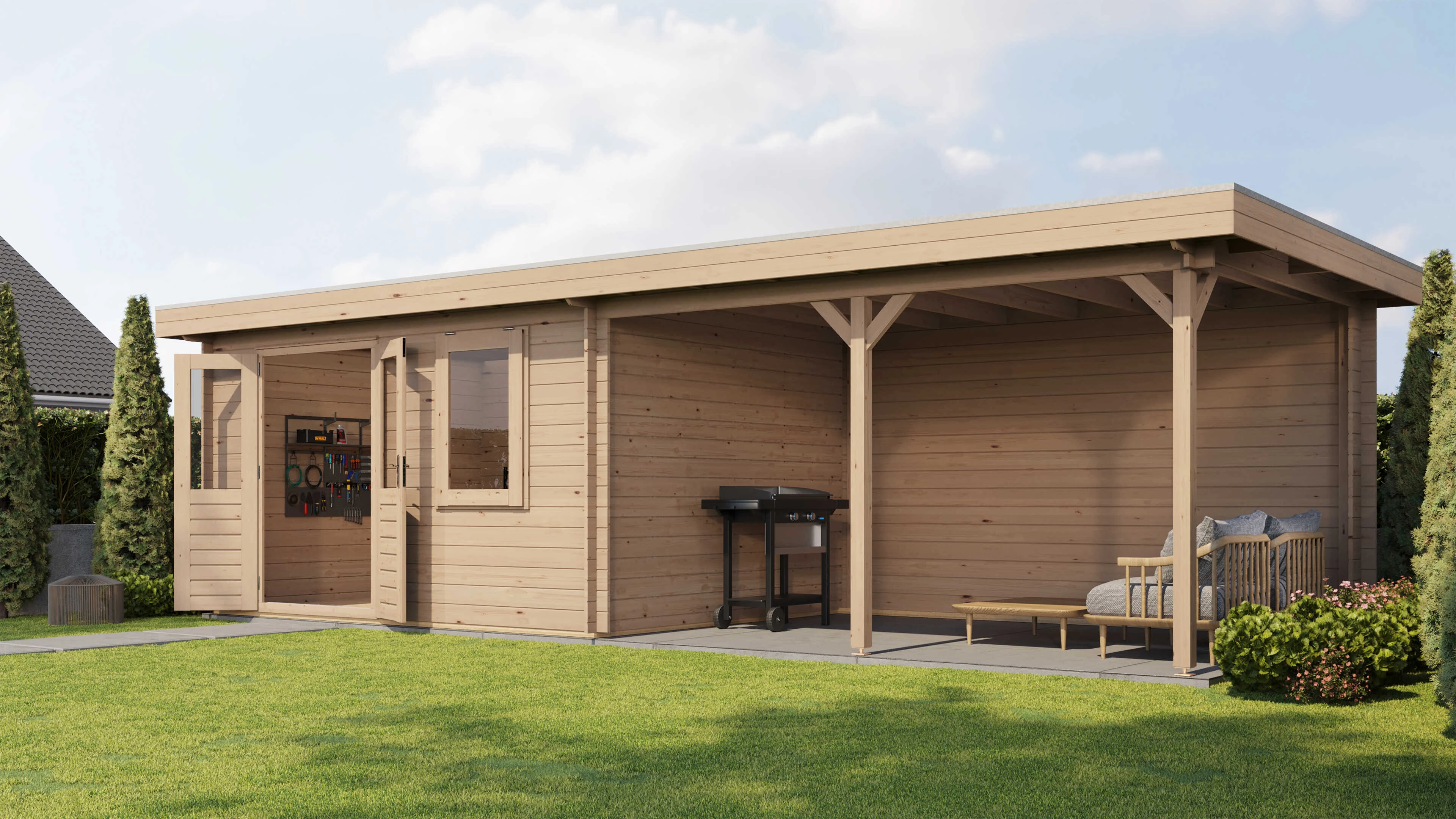 Lugarde Select Blockhaus Chemnitz mit Vordach 400x300cm + 400cm -