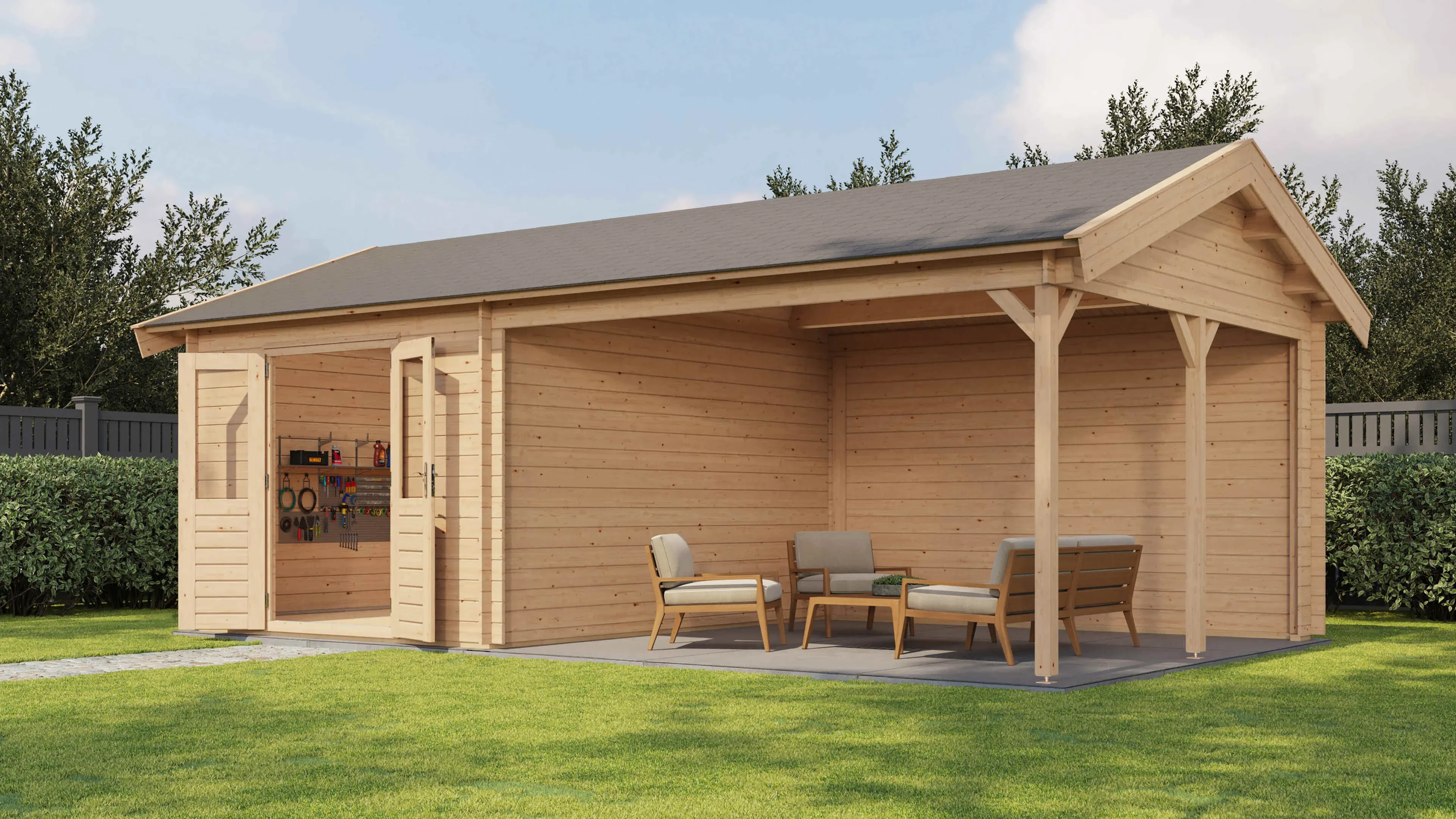 Lugarde Select Blockhaus Gelsenkirchen mit Vordach 300x400cm + 400cm -