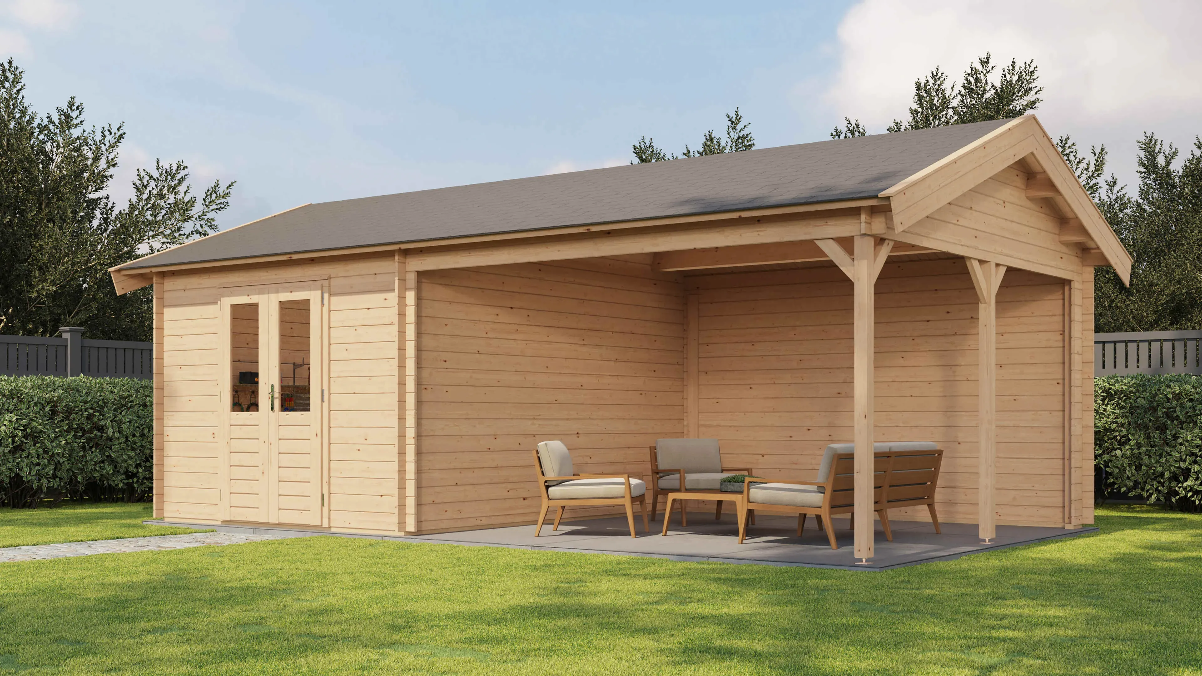 Lugarde Select Blockhaus Gelsenkirchen mit Vordach 300x400cm + 400cm -