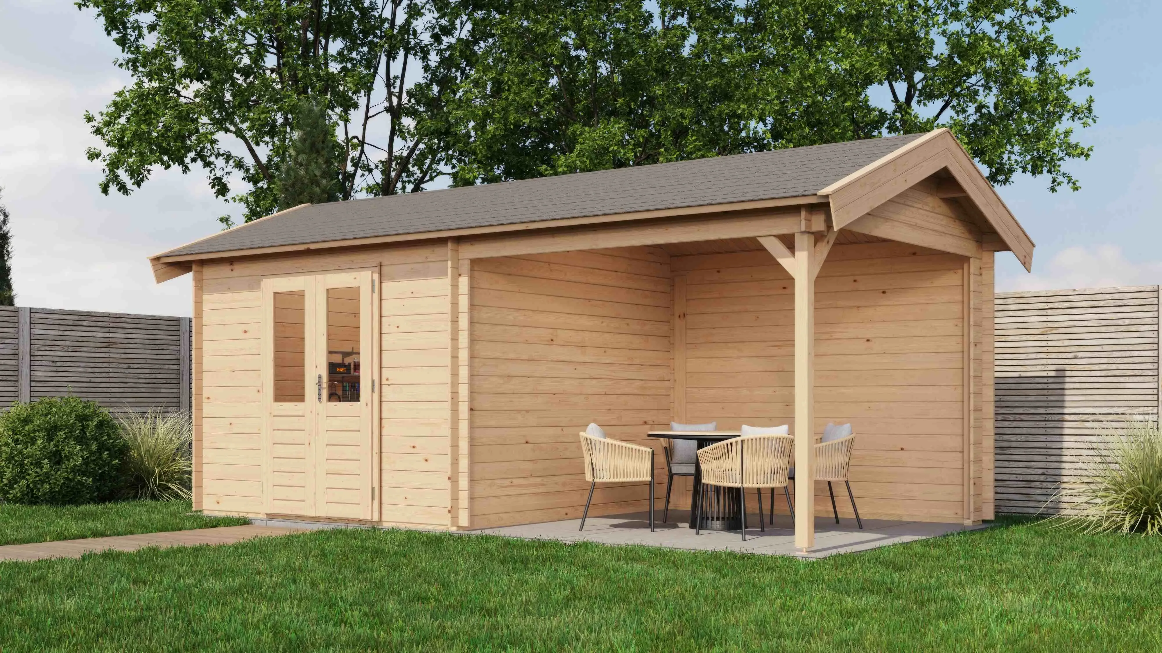 Lugarde Select Blockhaus Fulda mit Vordach 300x300cm + 300cm -