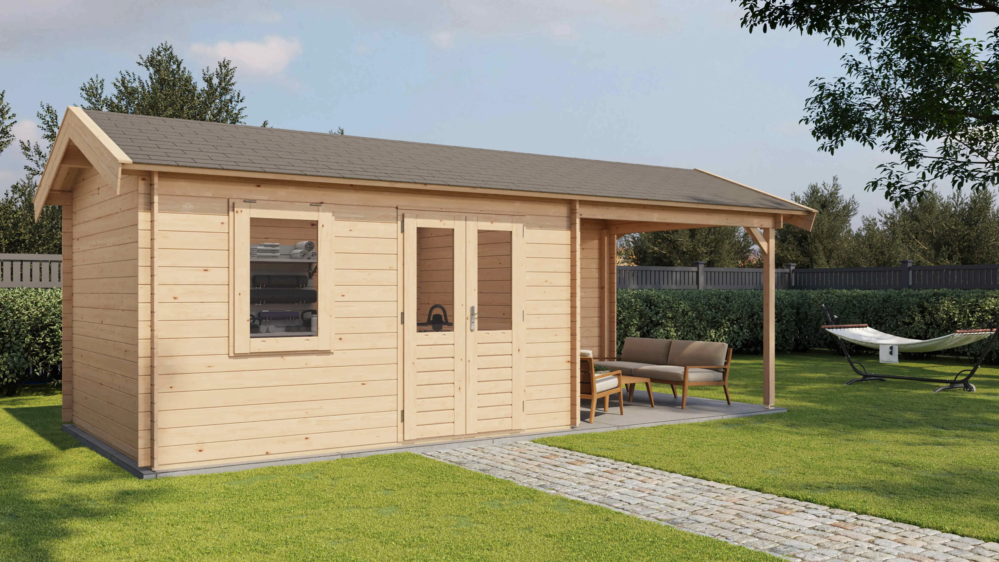 Lugarde Select Blockhaus Gotha mit Vordach 400x300cm + 300cm -