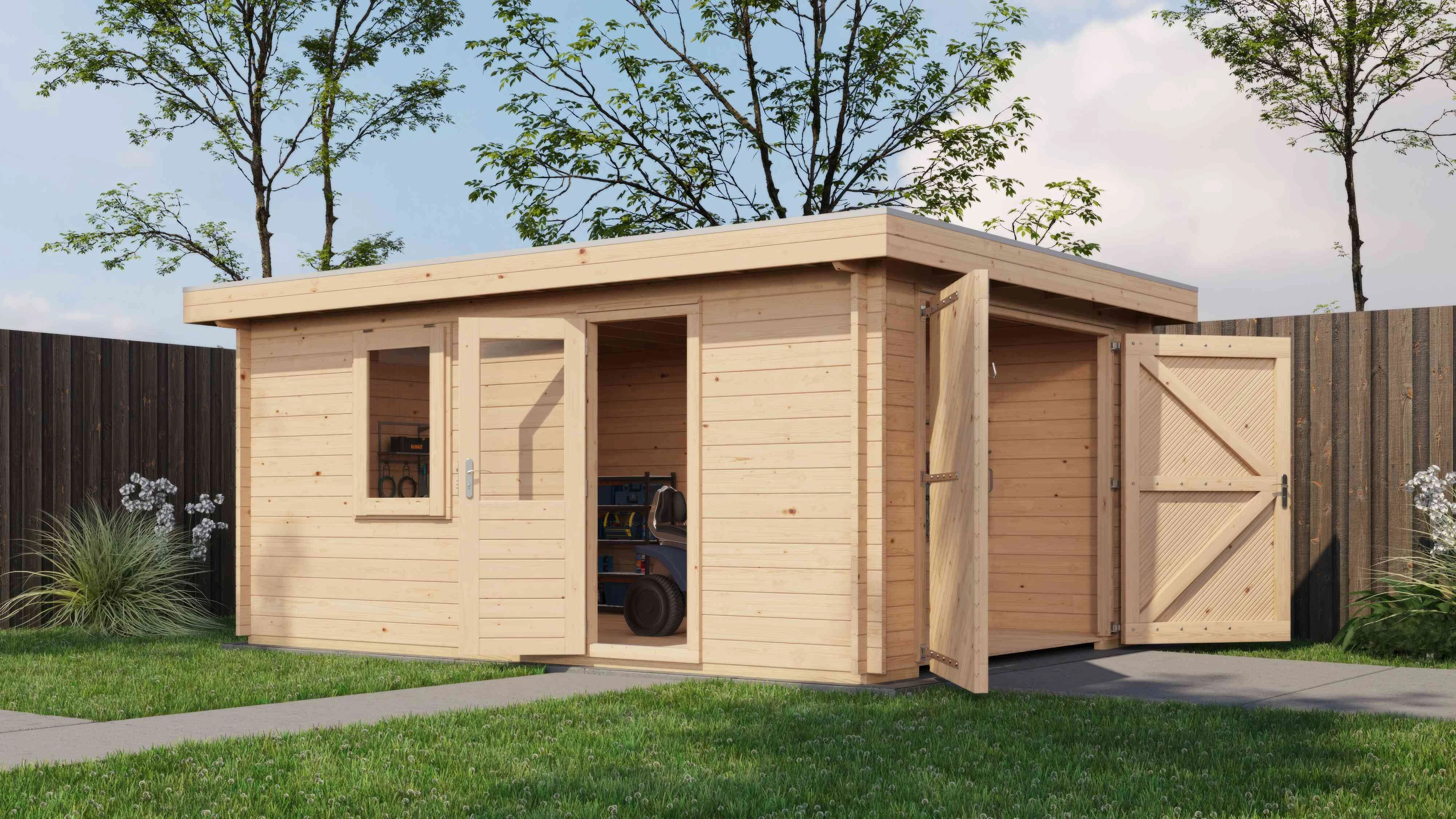 Lugarde Select Blockhaus Detmold mit Garagentor 350x500cm - Unbehandelt