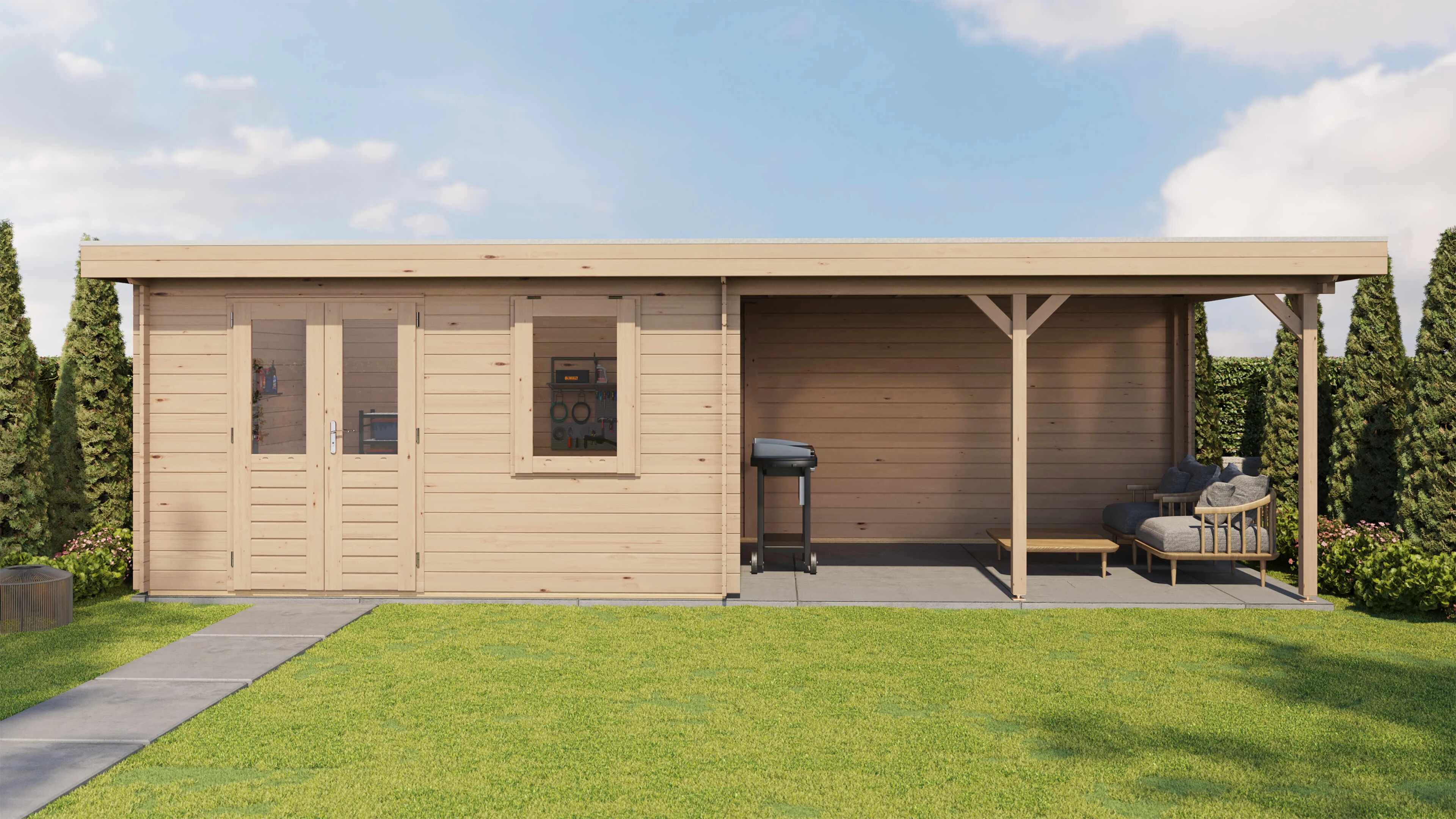 Lugarde Select Blockhaus Chemnitz mit Vordach 400x300cm + 400cm -