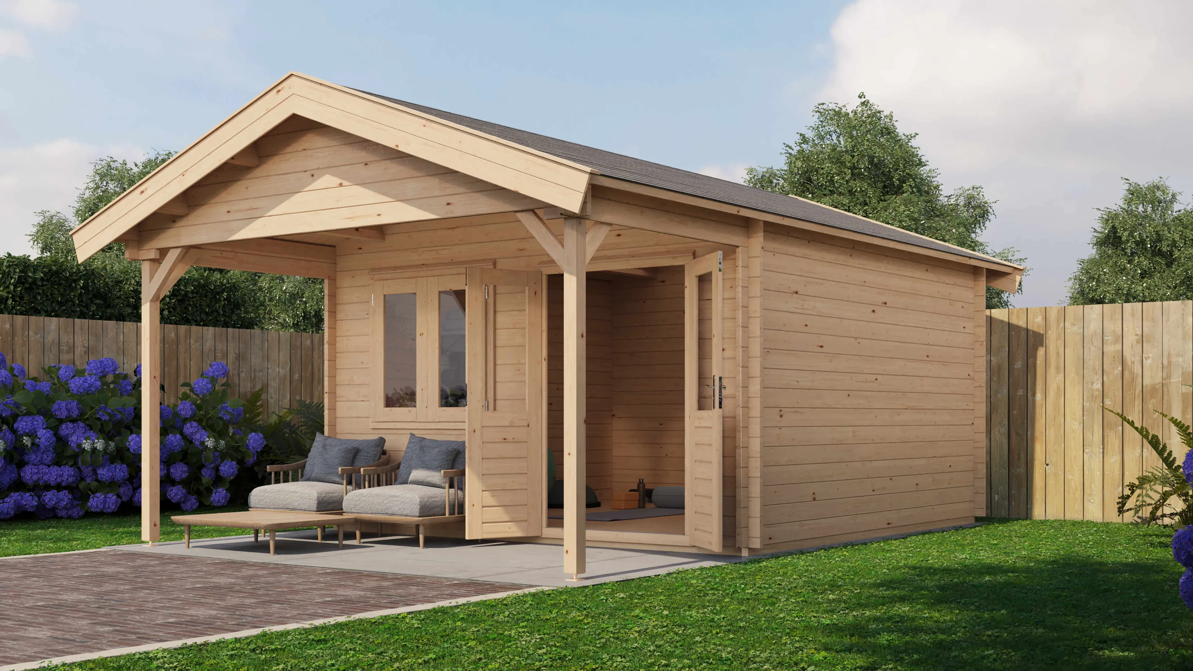 Lugarde Select Blockhaus Herford mit Vordach 400x400cm + 200cm -